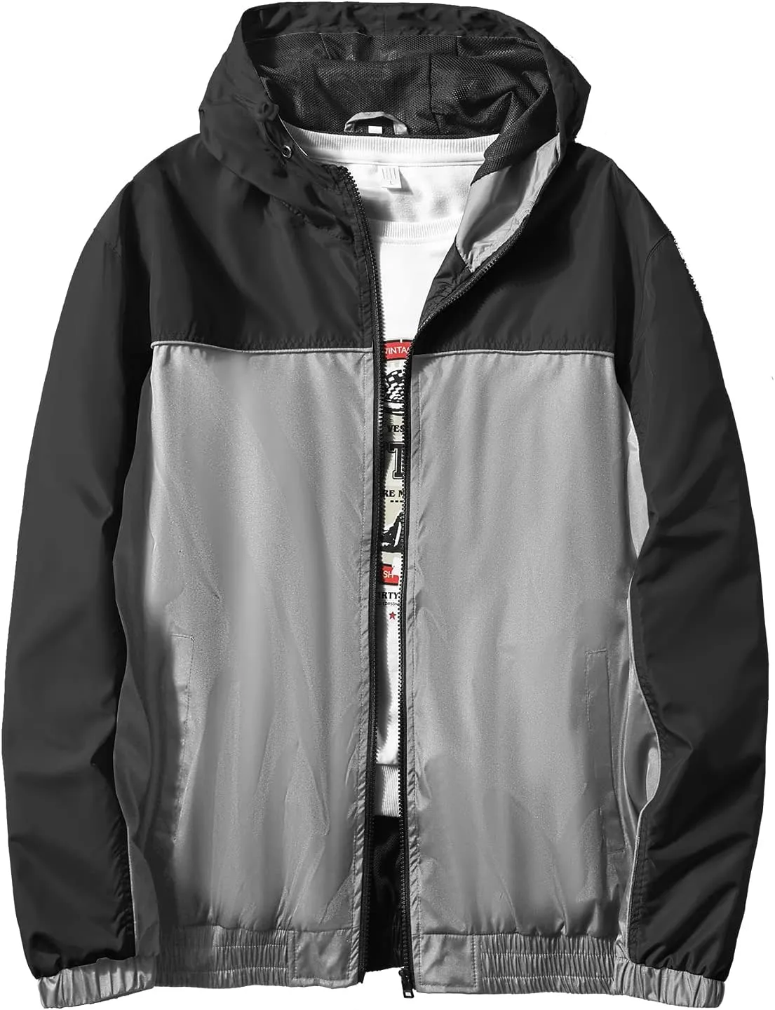 Mywu Mens Windbreaker Jacket Colorblock Casual Hooded Lightweight Jackets 90s Wind Breaker