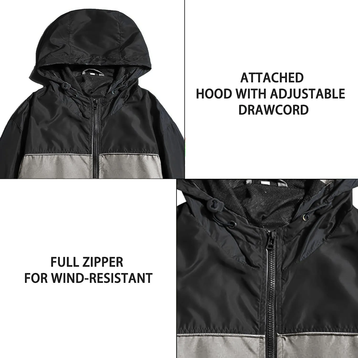 Mywu Mens Windbreaker Jacket Colorblock Casual Hooded Lightweight Jackets 90s Wind Breaker