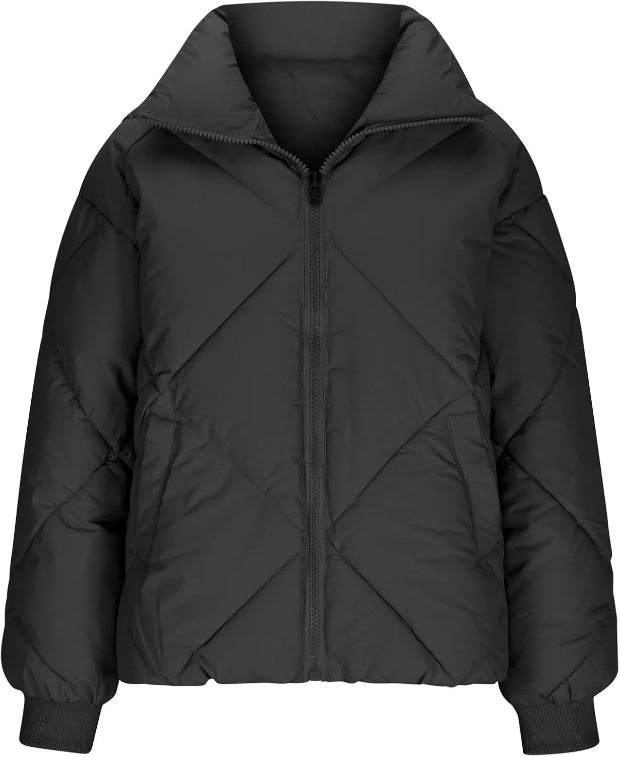 NATHGAM Lightweight Cropped Puffer Jacket Women Winter Warm Short Quilted Down Jacket Oversized Stand Collar Bubble Outerwear