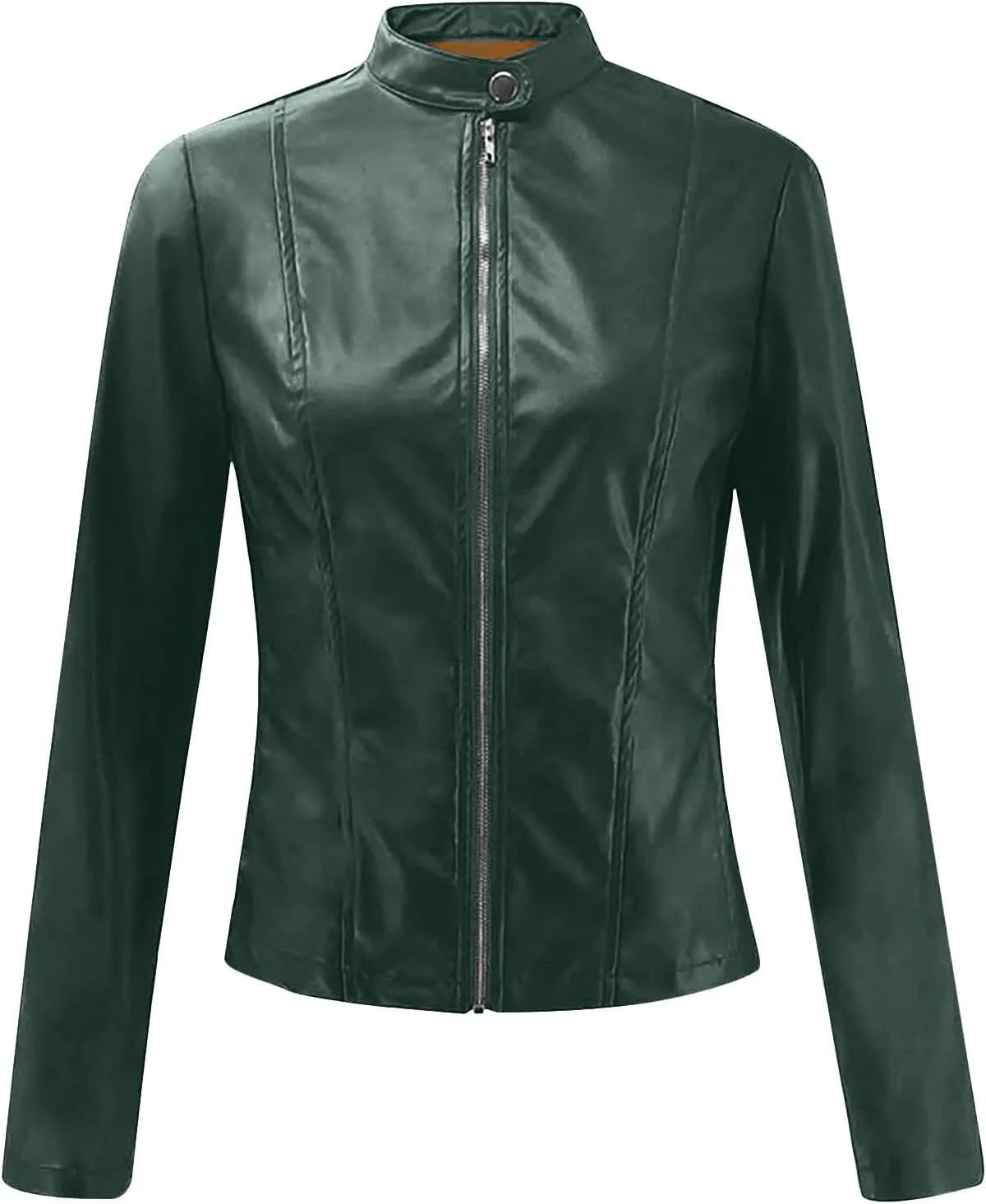 NATHGAM Women's Faux Leather Jackets Trendy Zip Up Motorcycle PU Outwears Stand Collar Motocross Racer Bomber Short Jackets