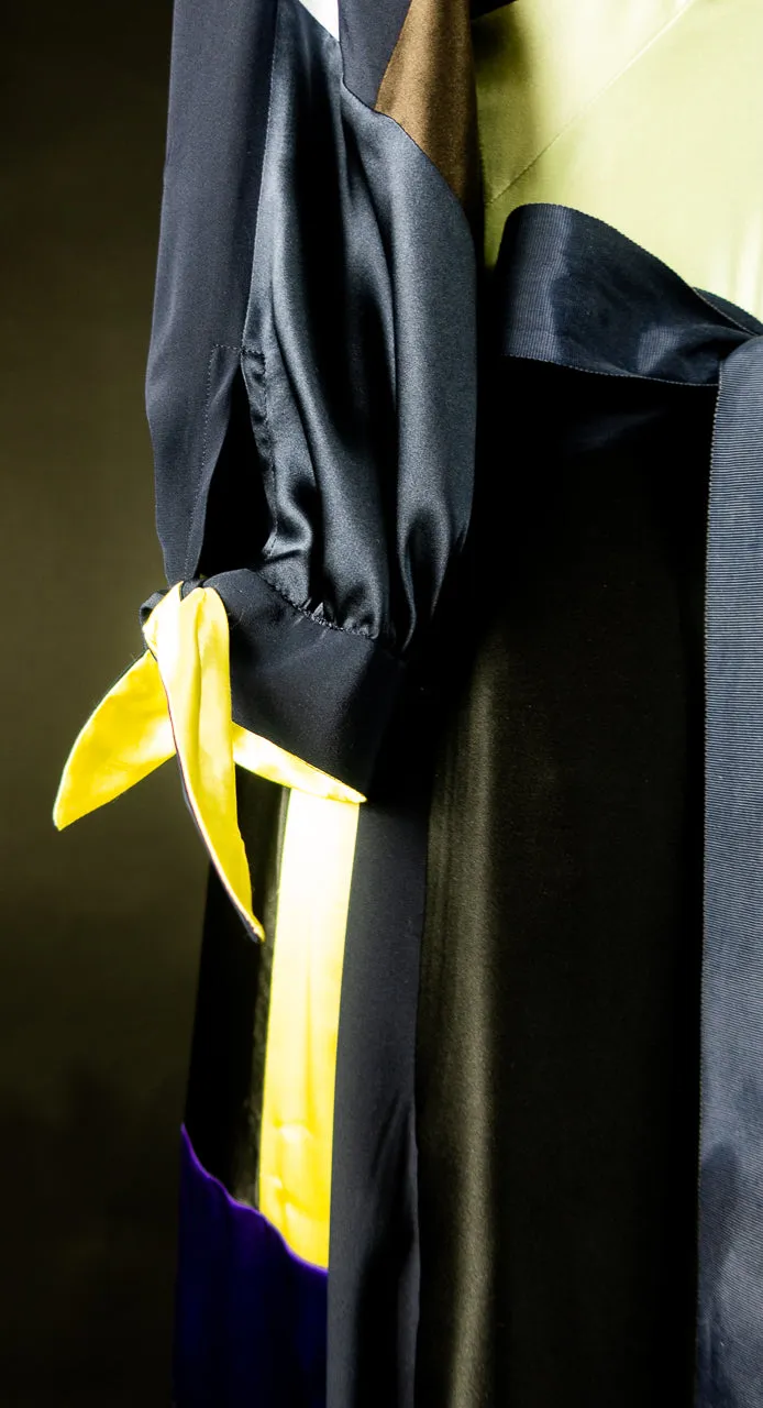 Navy Blue Patchwork Silk Charmuese Robe