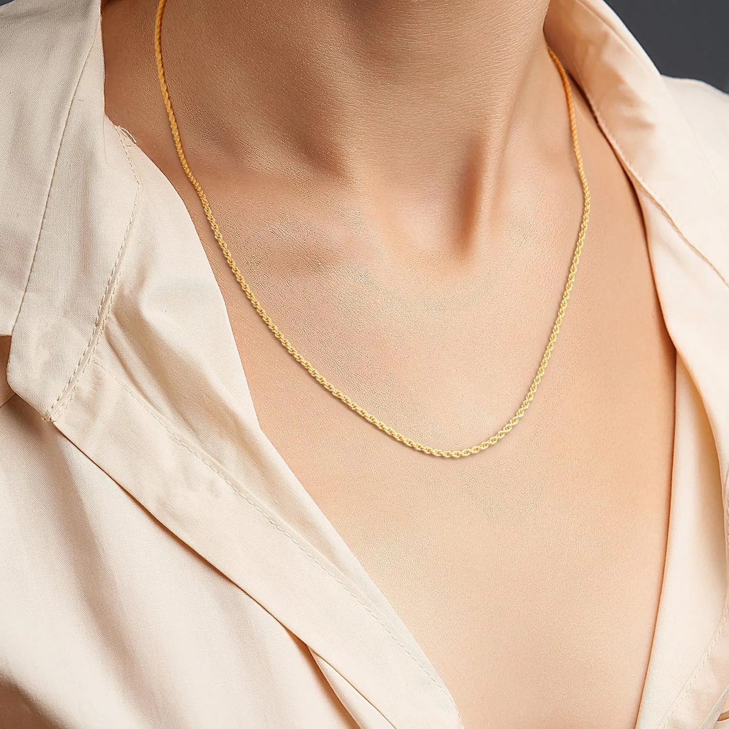 Necklace 14k Gold Chain for Women 2mm Rope Gold Chain Necklace Womens Men Non-Tarnish & Dainty Necklaces for Women Men All Lengths 16-26 Inches