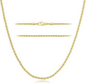 Necklace 14k Gold Chain for Women 2mm Rope Gold Chain Necklace Womens Men Non-Tarnish & Dainty Necklaces for Women Men All Lengths 16-26 Inches