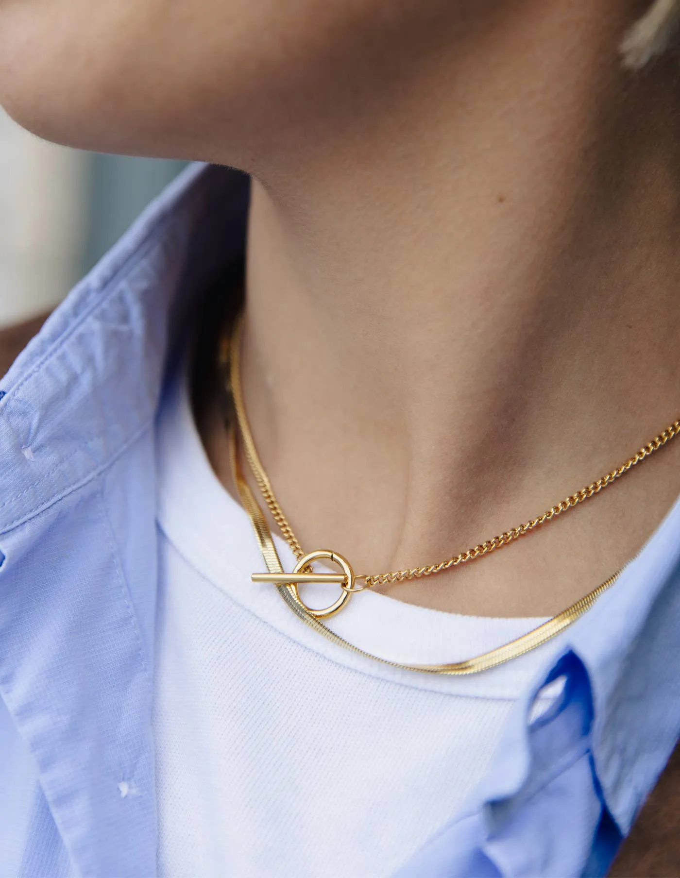 Nordic Muse Herringbone Toggle Gold Necklace