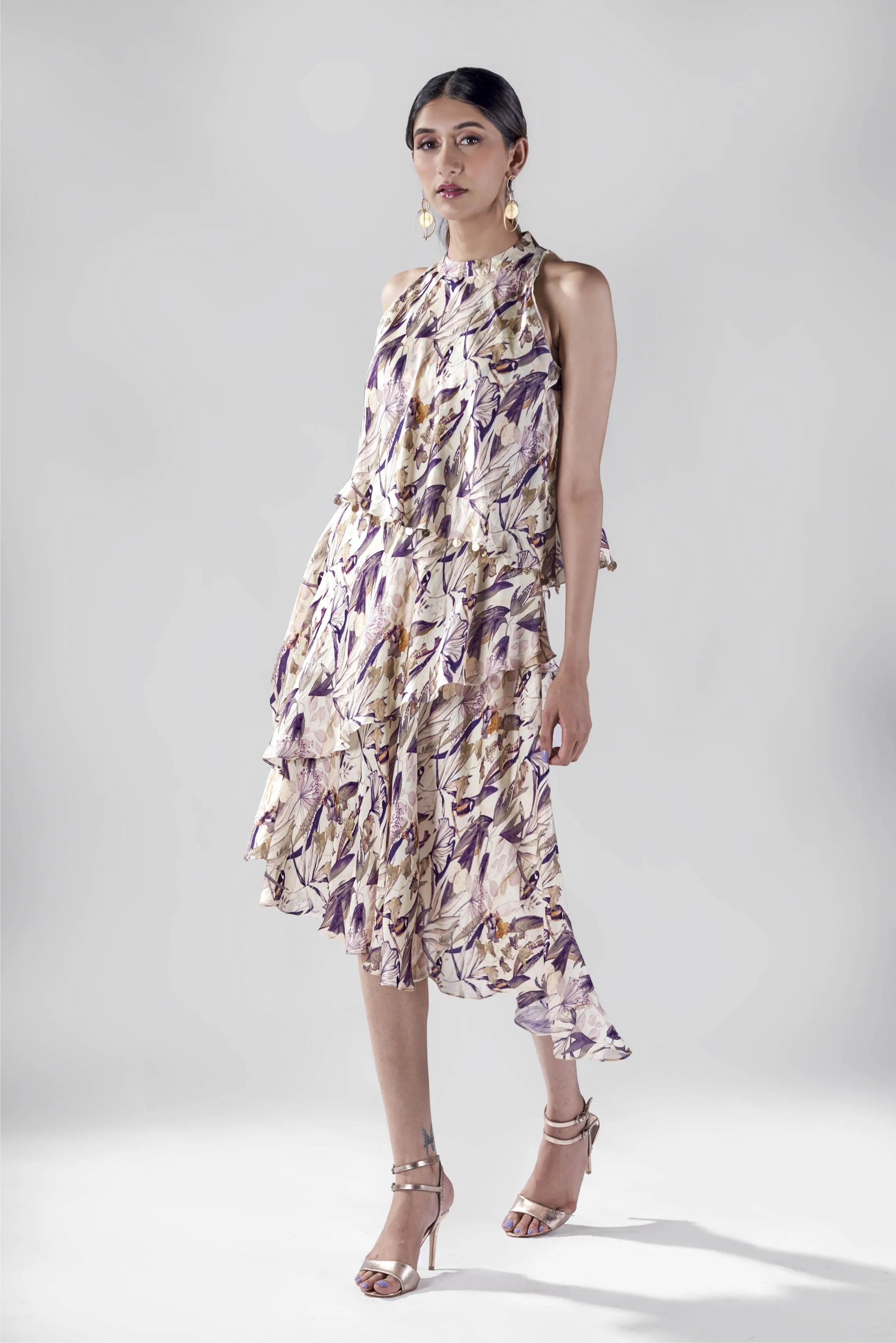 Offwhite bird print asymmetric layers tunic.