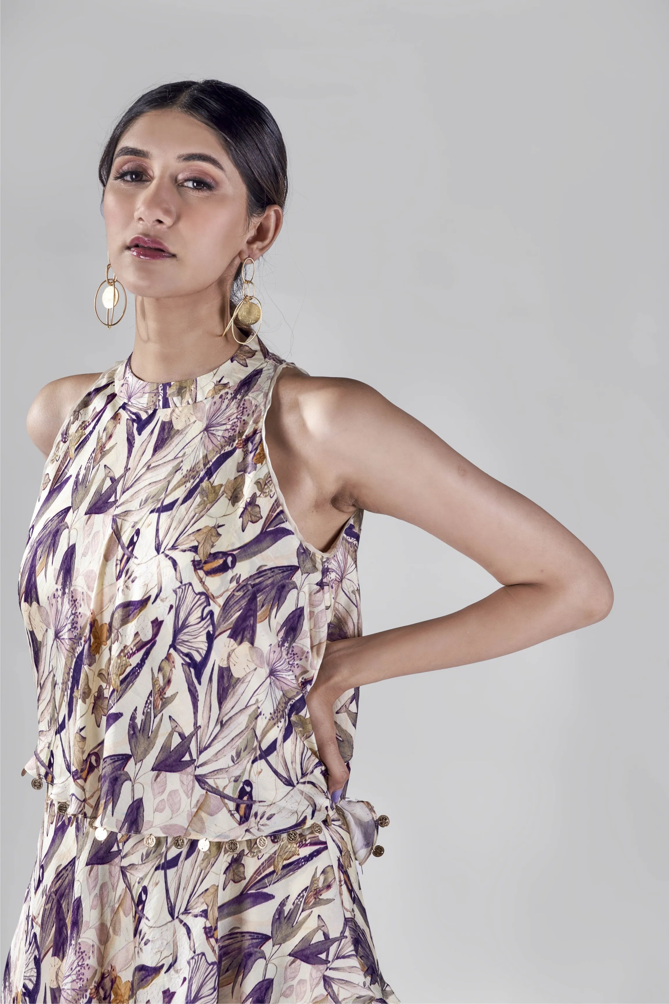Offwhite bird print asymmetric layers tunic.