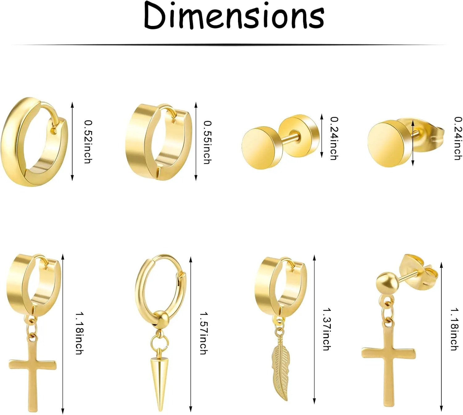 ONESING 12 Pairs Black Stud Earrings Set for Men and Women - Stainless Steel Cross Jewelry Piercings