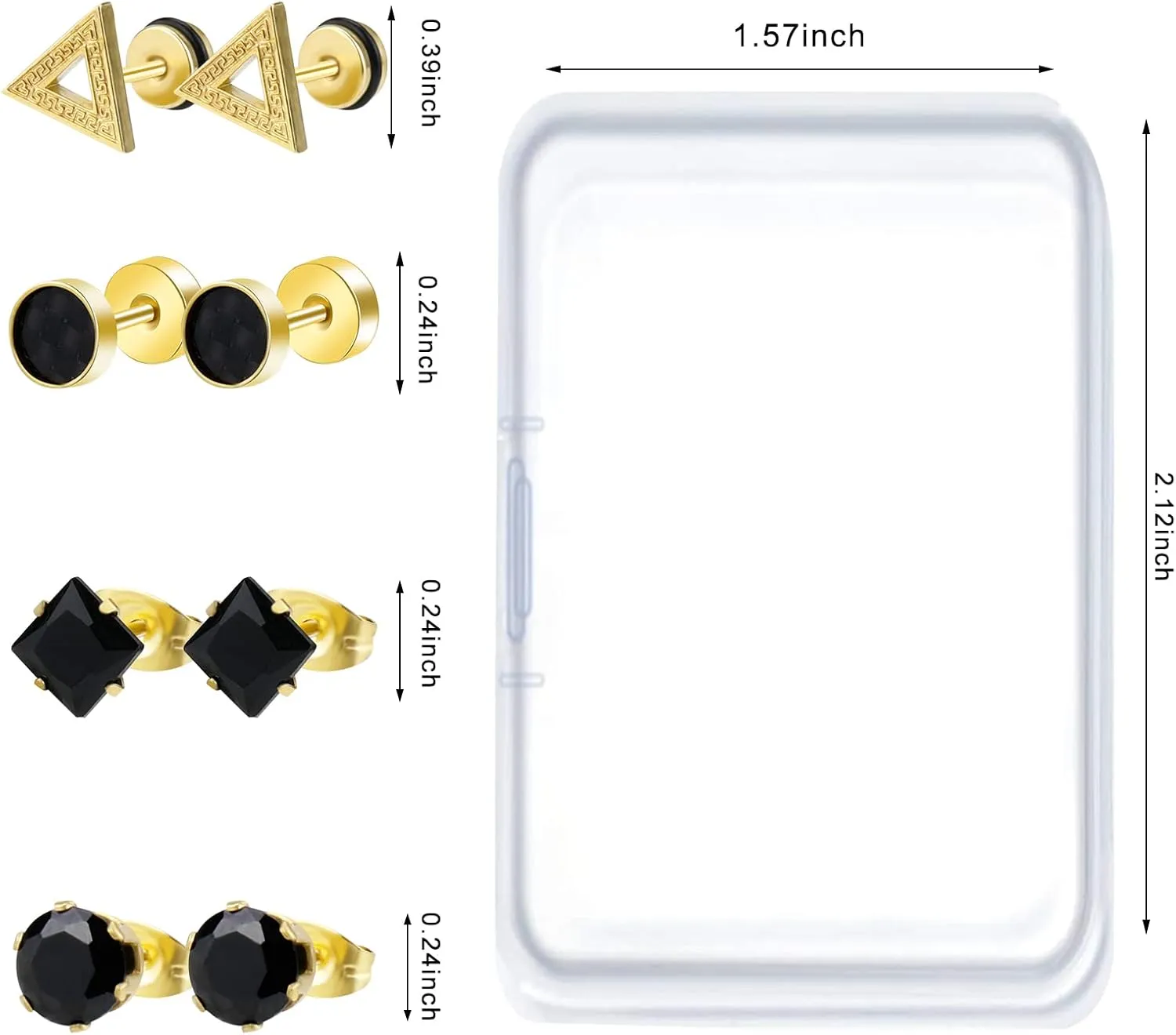 ONESING 12 Pairs Black Stud Earrings Set for Men and Women - Stainless Steel Cross Jewelry Piercings