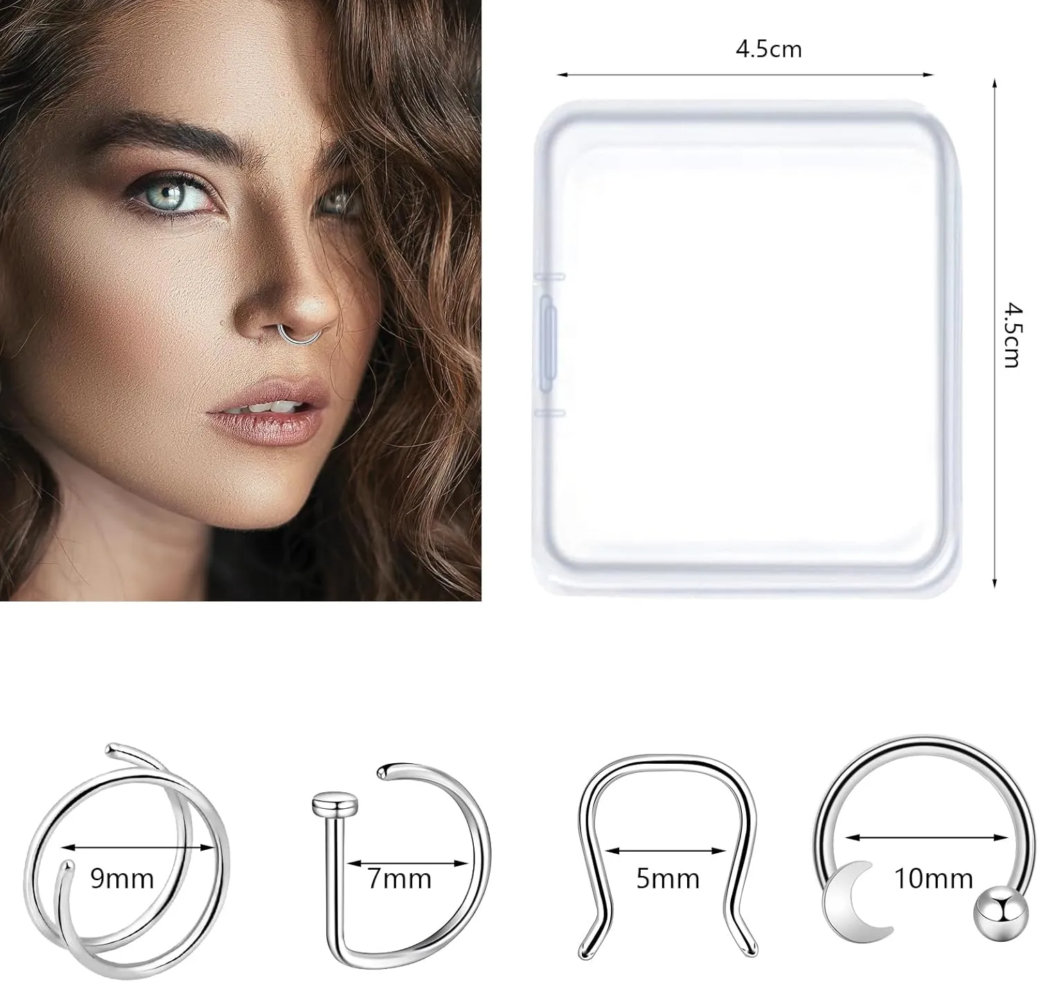 ONESING 20-30 Pcs Septum Rings 16G Jewelry - Surgical Steel Piercings Horseshoe Helix Daith Smiley Tragus Lip Rings Nose Hoop Hinged Seamless Piercing Jewelry for Women Men