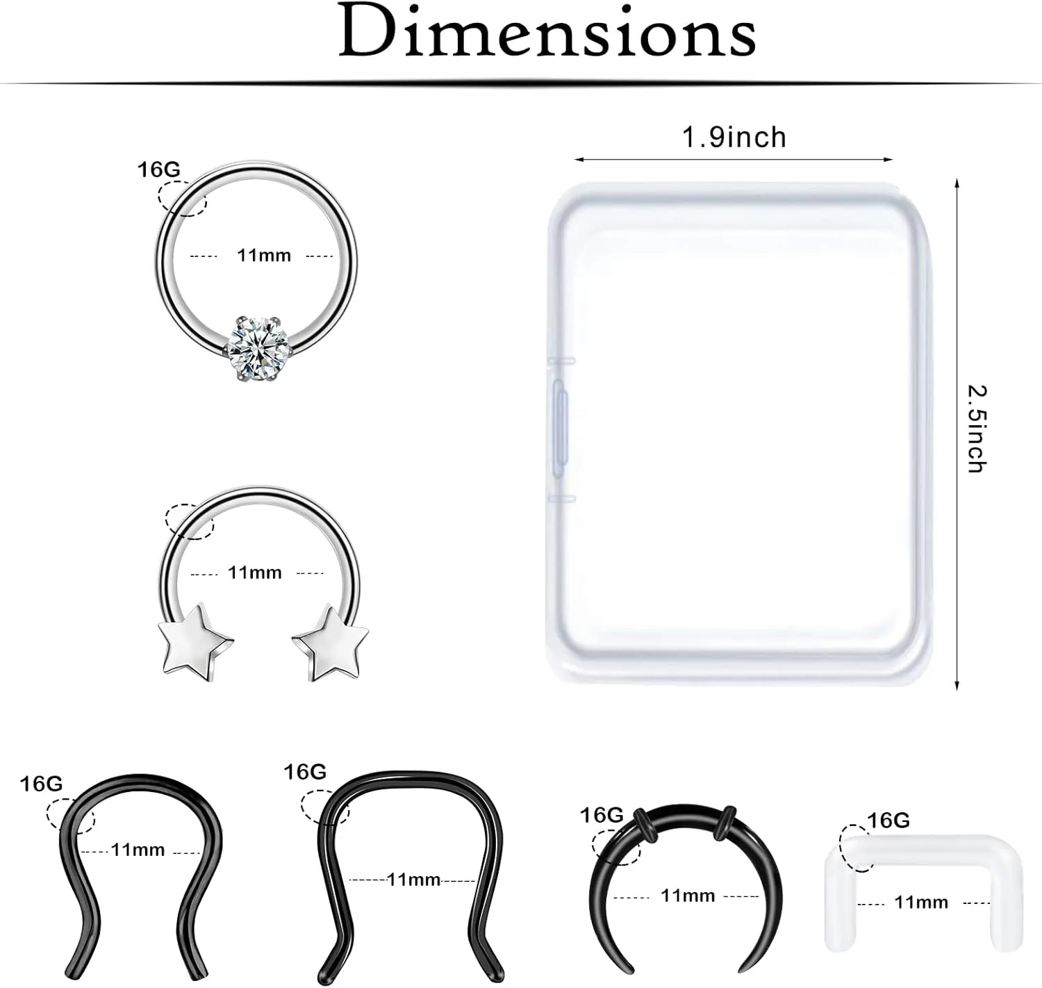 ONESING 20-30 Pcs Septum Rings 16G Jewelry - Surgical Steel Piercings Horseshoe Helix Daith Smiley Tragus Lip Rings Nose Hoop Hinged Seamless Piercing Jewelry for Women Men