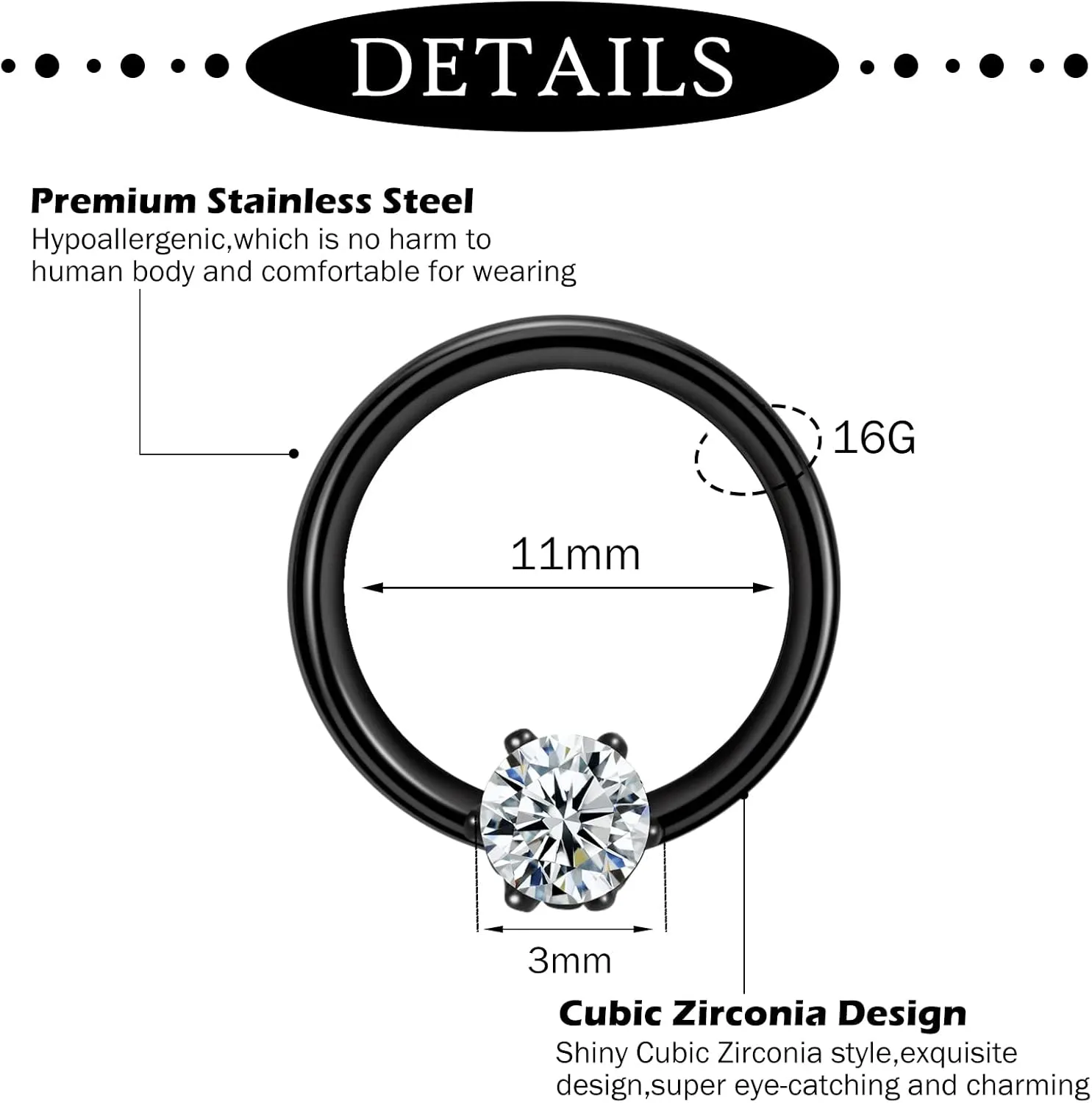 ONESING 20-30 Pcs Septum Rings 16G Jewelry - Surgical Steel Piercings Horseshoe Helix Daith Smiley Tragus Lip Rings Nose Hoop Hinged Seamless Piercing Jewelry for Women Men