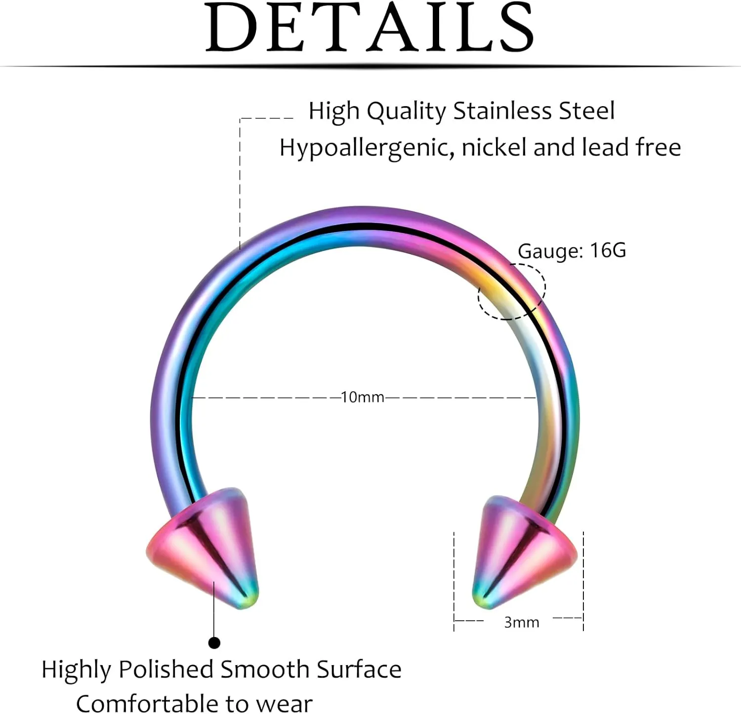 ONESING 20 Pcs 16G Lip Rings for Women Nose Piercing Jewelry Tragus Horseshoe Earrings Hypoallergenic Stainless Steel Pink 10mm