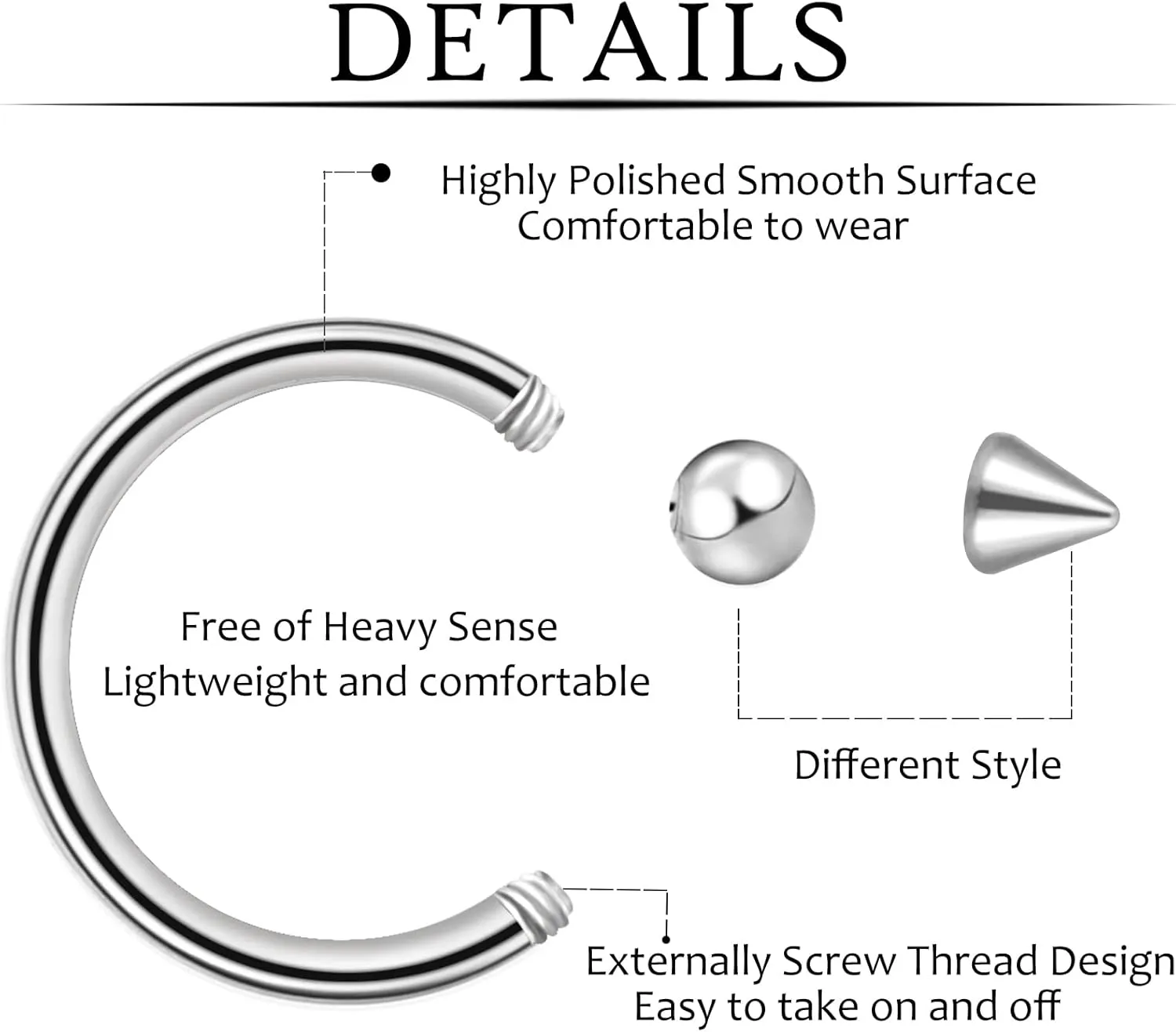 ONESING 20 Pcs 16G Lip Rings for Women Nose Piercing Jewelry Tragus Horseshoe Earrings Hypoallergenic Stainless Steel Pink 10mm