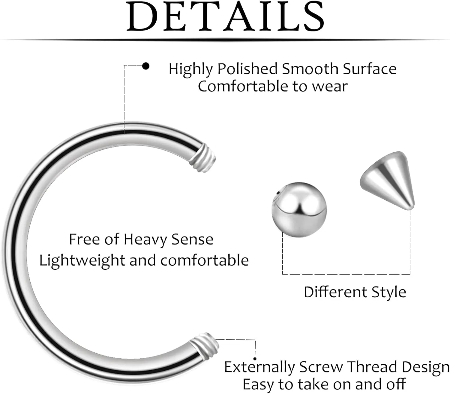 ONESING 53-80 Pcs Septum Rings 16g, Septum Rings for Women Septum Piercing Jewelry Horseshoe Nose Hoop Rings Lip Tragus Cartilage Earrings Stainless Steel Body jewelry 10mm
