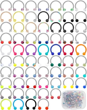 ONESING 53-80 Pcs Septum Rings 16g, Septum Rings for Women Septum Piercing Jewelry Horseshoe Nose Hoop Rings Lip Tragus Cartilage Earrings Stainless Steel Body jewelry 10mm