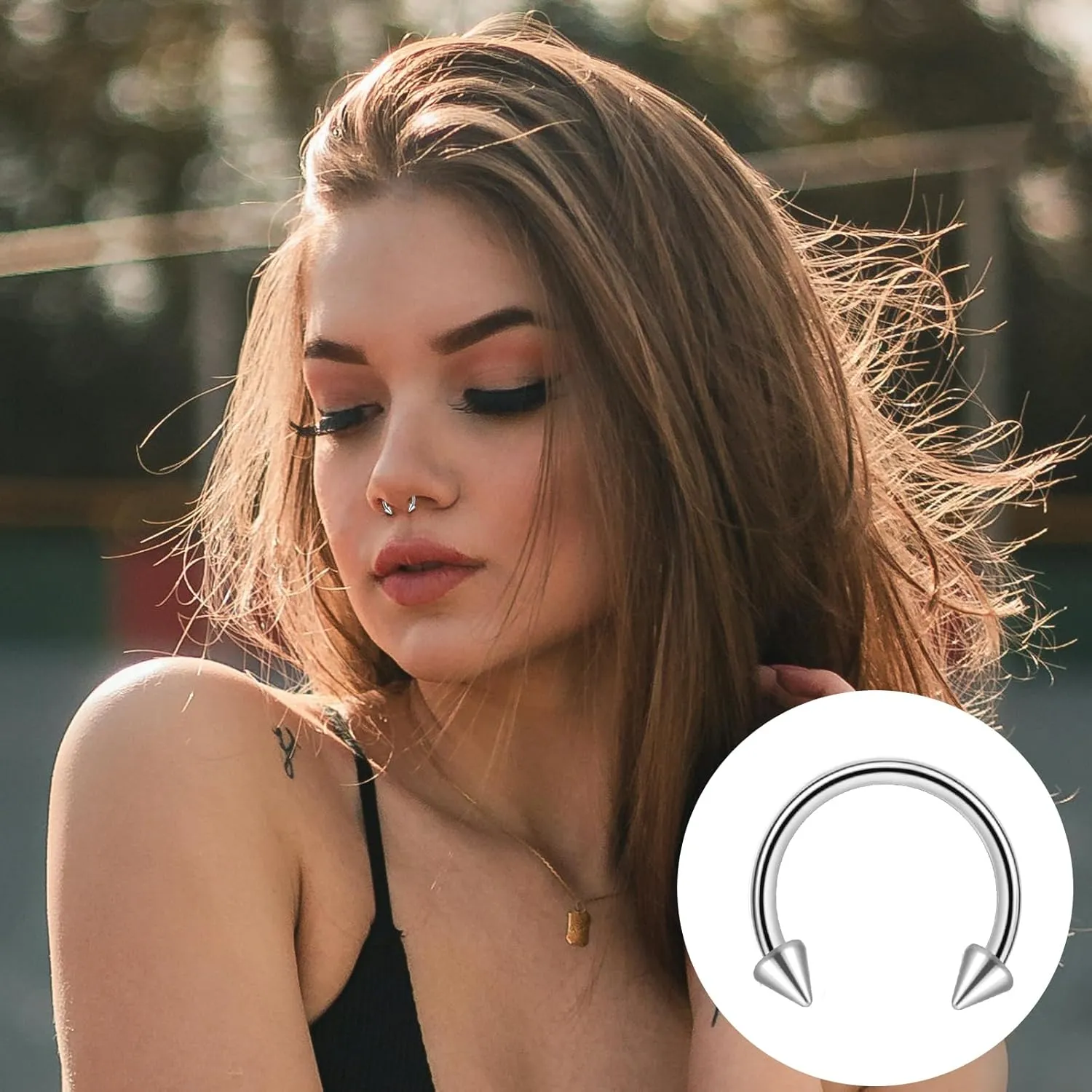 ONESING 53-80 Pcs Septum Rings 16g, Septum Rings for Women Septum Piercing Jewelry Horseshoe Nose Hoop Rings Lip Tragus Cartilage Earrings Stainless Steel Body jewelry 10mm