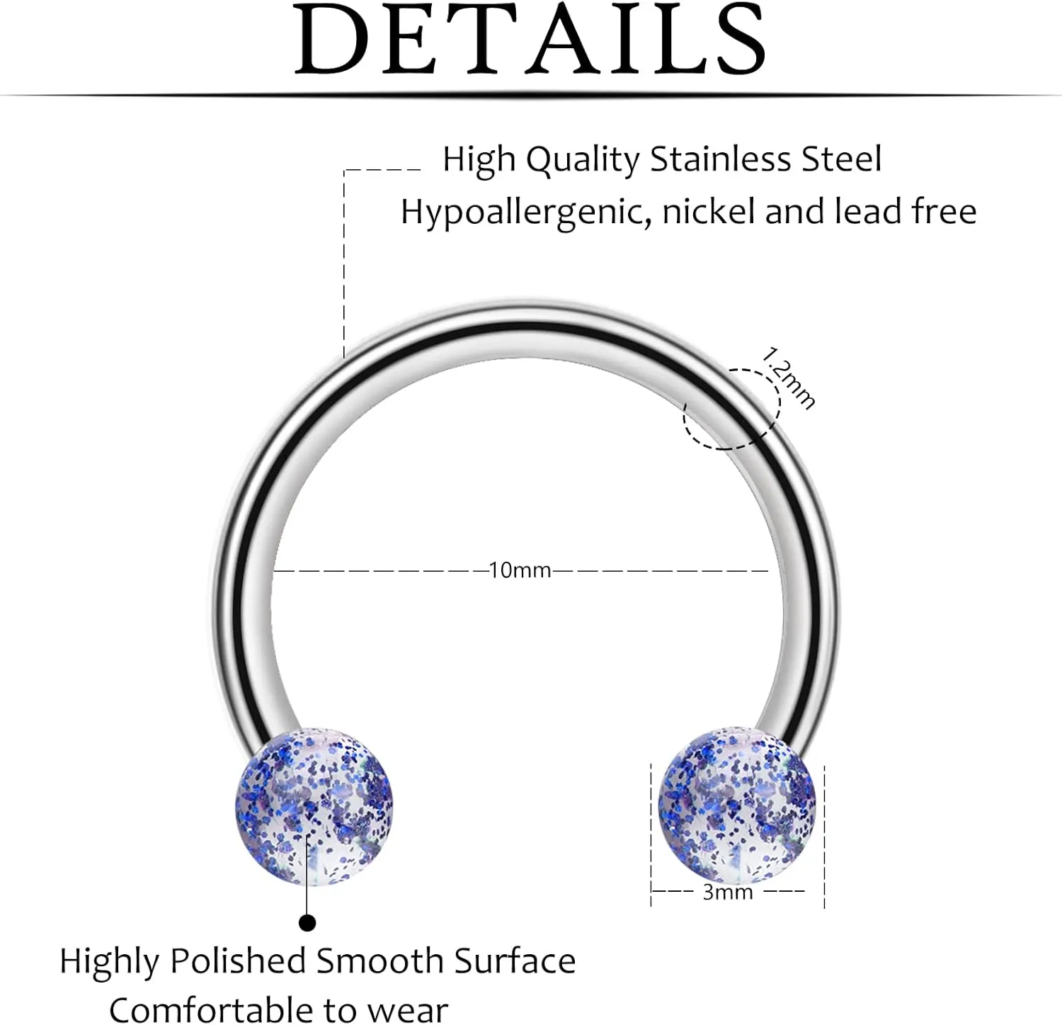 ONESING 53-80 Pcs Septum Rings 16g, Septum Rings for Women Septum Piercing Jewelry Horseshoe Nose Hoop Rings Lip Tragus Cartilage Earrings Stainless Steel Body jewelry 10mm