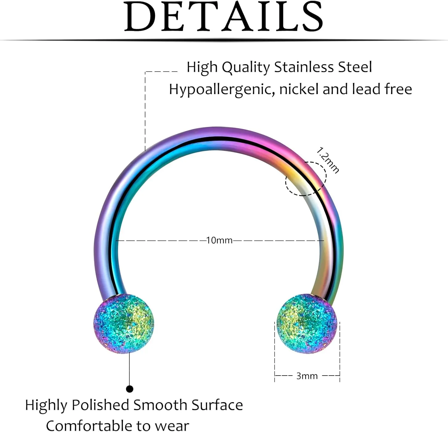 ONESING 53-80 Pcs Septum Rings 16g, Septum Rings for Women Septum Piercing Jewelry Horseshoe Nose Hoop Rings Lip Tragus Cartilage Earrings Stainless Steel Body jewelry 10mm