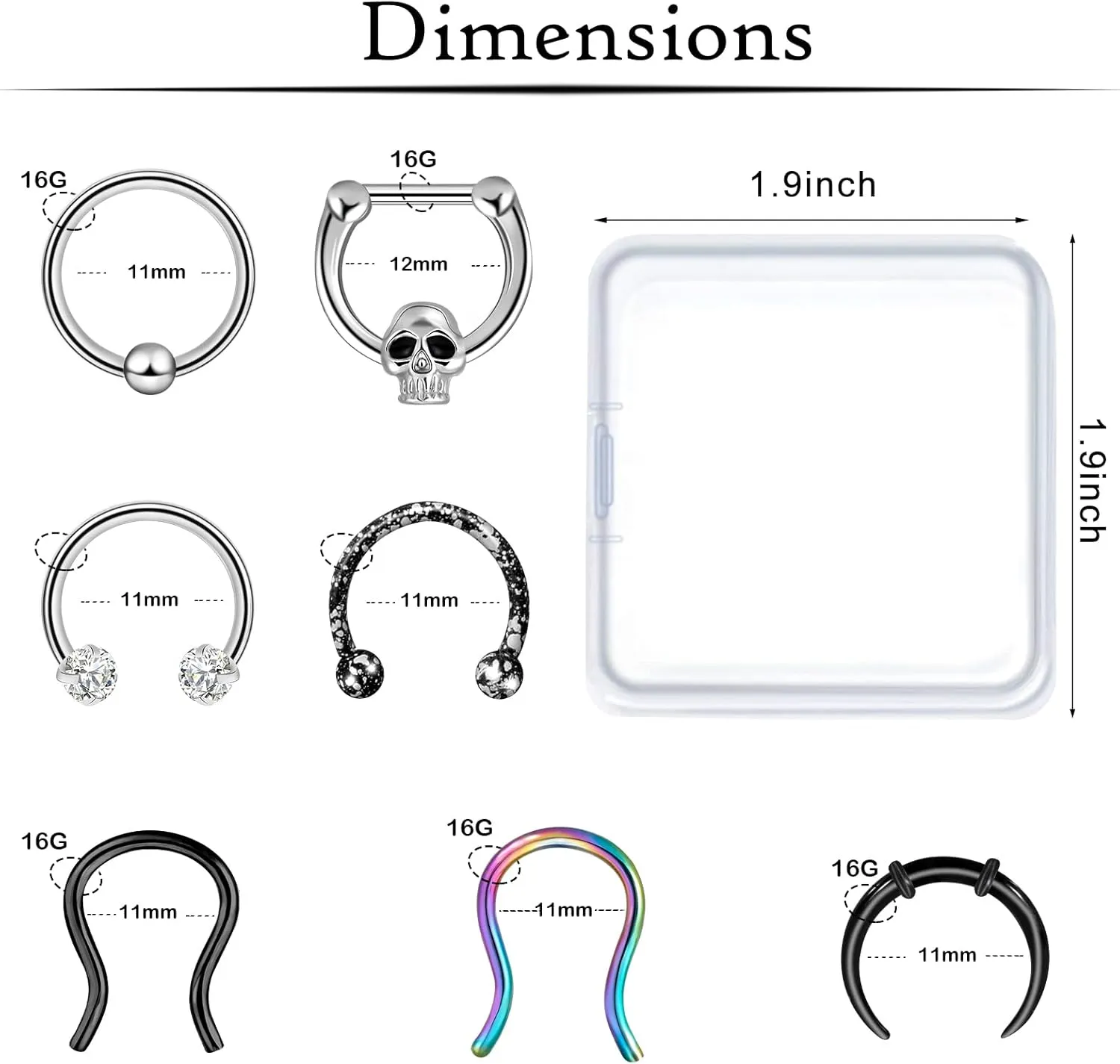 ONESING 53-80 Pcs Septum Rings 16g, Septum Rings for Women Septum Piercing Jewelry Horseshoe Nose Hoop Rings Lip Tragus Cartilage Earrings Stainless Steel Body jewelry 10mm