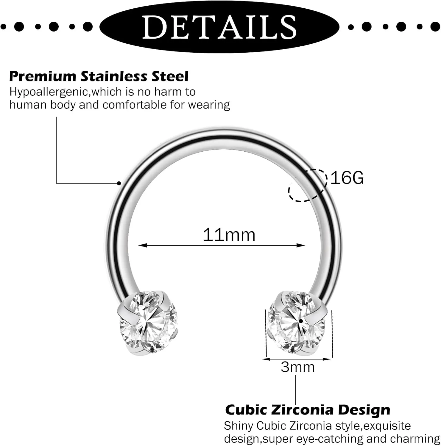 ONESING 53-80 Pcs Septum Rings 16g, Septum Rings for Women Septum Piercing Jewelry Horseshoe Nose Hoop Rings Lip Tragus Cartilage Earrings Stainless Steel Body jewelry 10mm