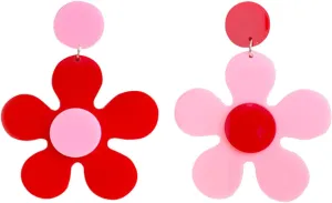 ONLYJUMP Vintage 60s 70s Flower Earrings - Colorful Floral Big Acrylic Daisy Dangle for Women - Lily Petals Hawaii Plant Statement Fashion Jewelry