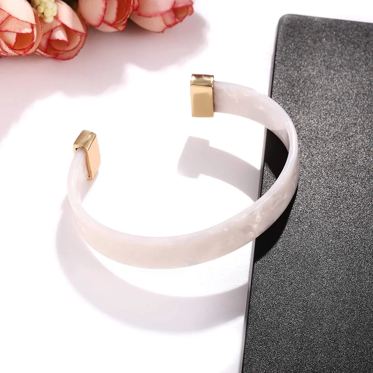 Open Cuff Bracelet Statement Acrylic Resin Lucite Cuff Bracelet Minimalist Tortoise Shell Bangles Bracelet Adjustable Lightweight Bangle