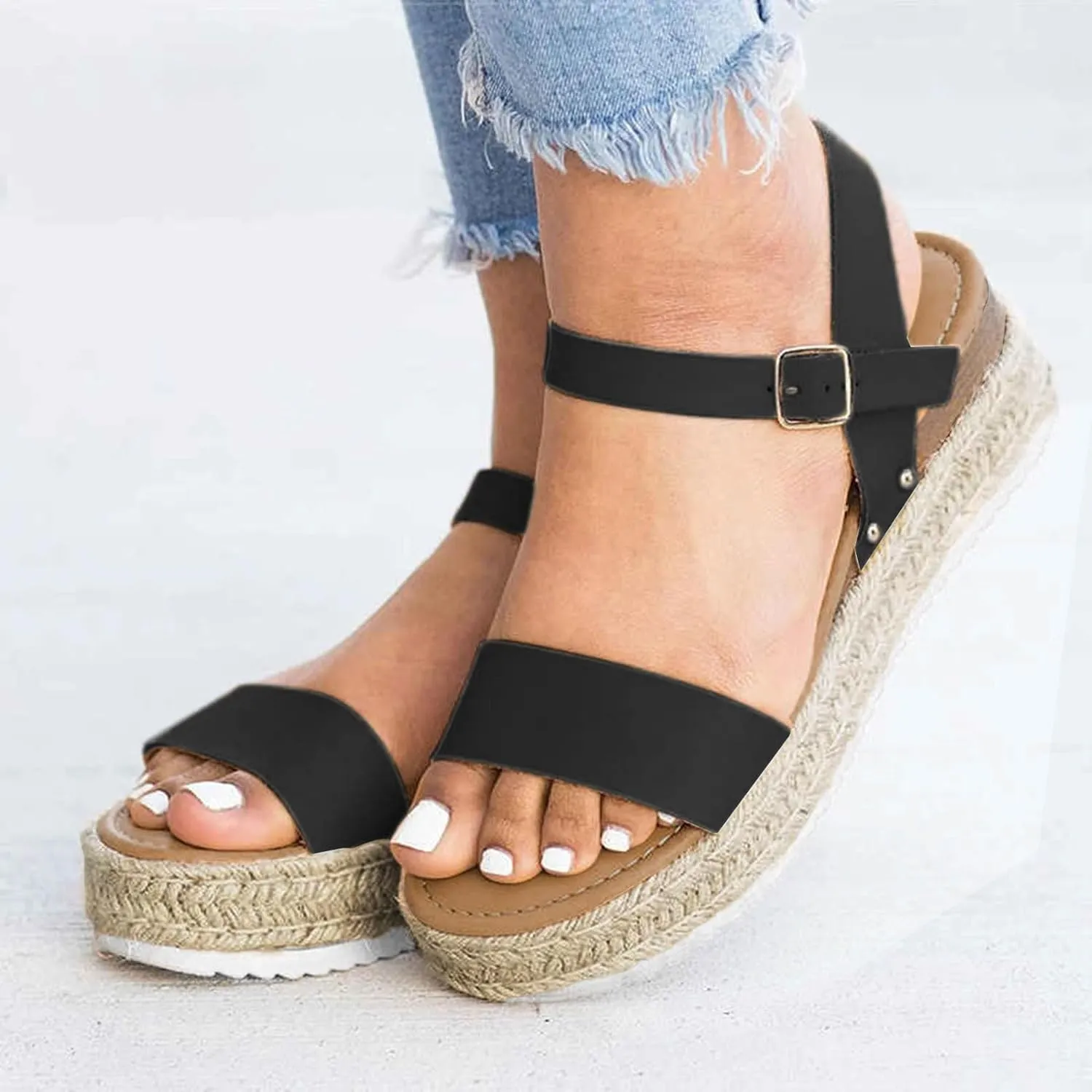 Open Toe Closed Toe Buckle Ankle Strap Espadrilles Flatform Wedge Casual Sandal Dressy Vacation Shoes Flat Sandals Closed Platform 2025 Heel Anti Slip Summer Adjustable Wedges