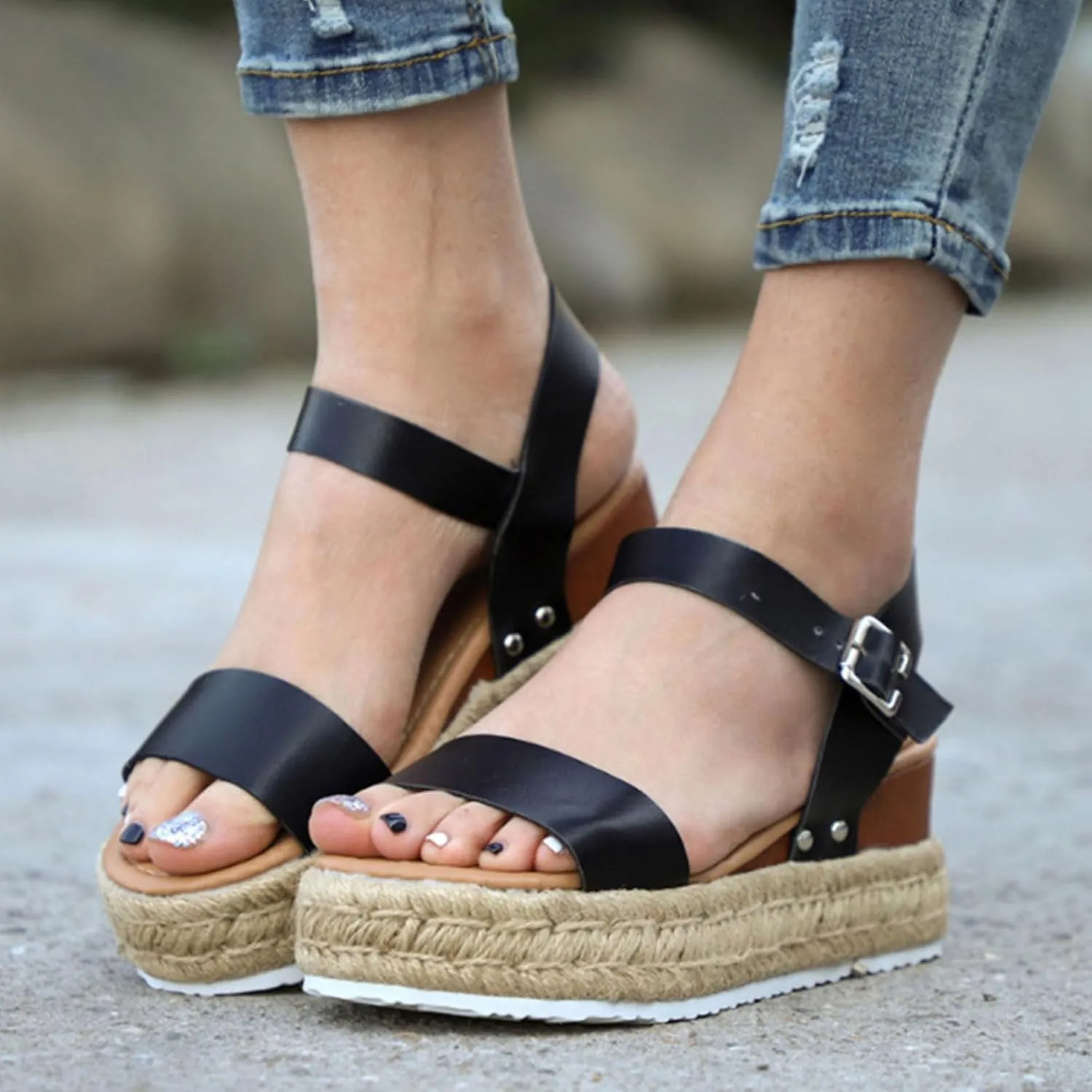 Open Toe Closed Toe Buckle Ankle Strap Espadrilles Flatform Wedge Casual Sandal Dressy Vacation Shoes Flat Sandals Closed Platform 2025 Heel Anti Slip Summer Adjustable Wedges