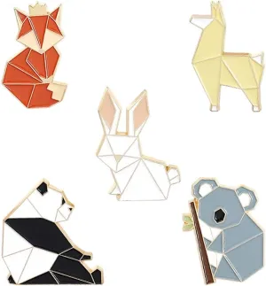 Origami Animal Enamel Pin - Cartoon Fox Panda Koala Alpaca Rabbit Brooch for Backpack Clothes Lapel Pin Badge Jewelry