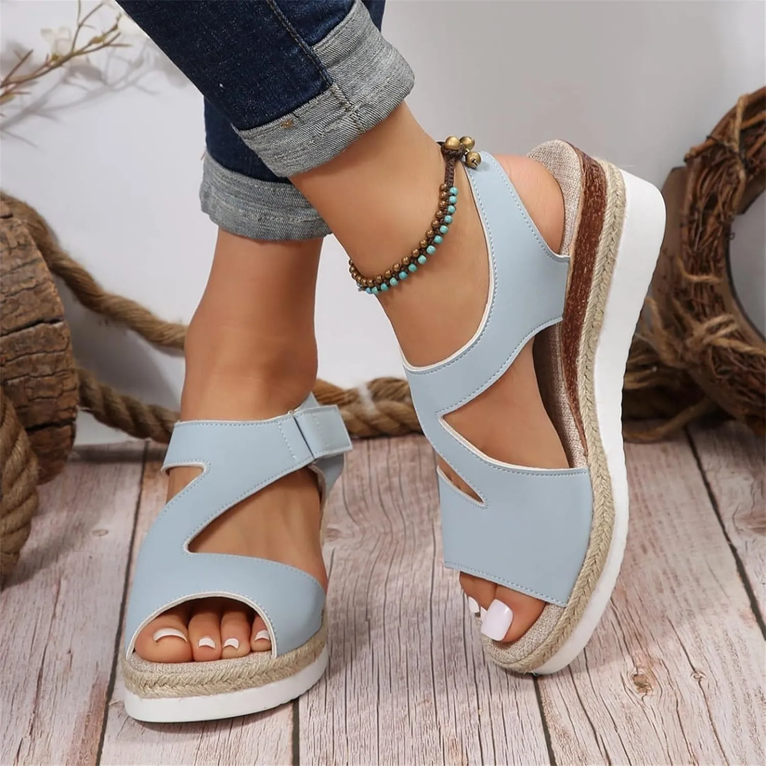 Orthopedic Sandals for Women Summer Buckle Ankle Strap Slip On Sandals, Comfy Open Toe Flat Wedges Comfortable Espadrilles Flats Platform Walking Shoes All Day Comfort