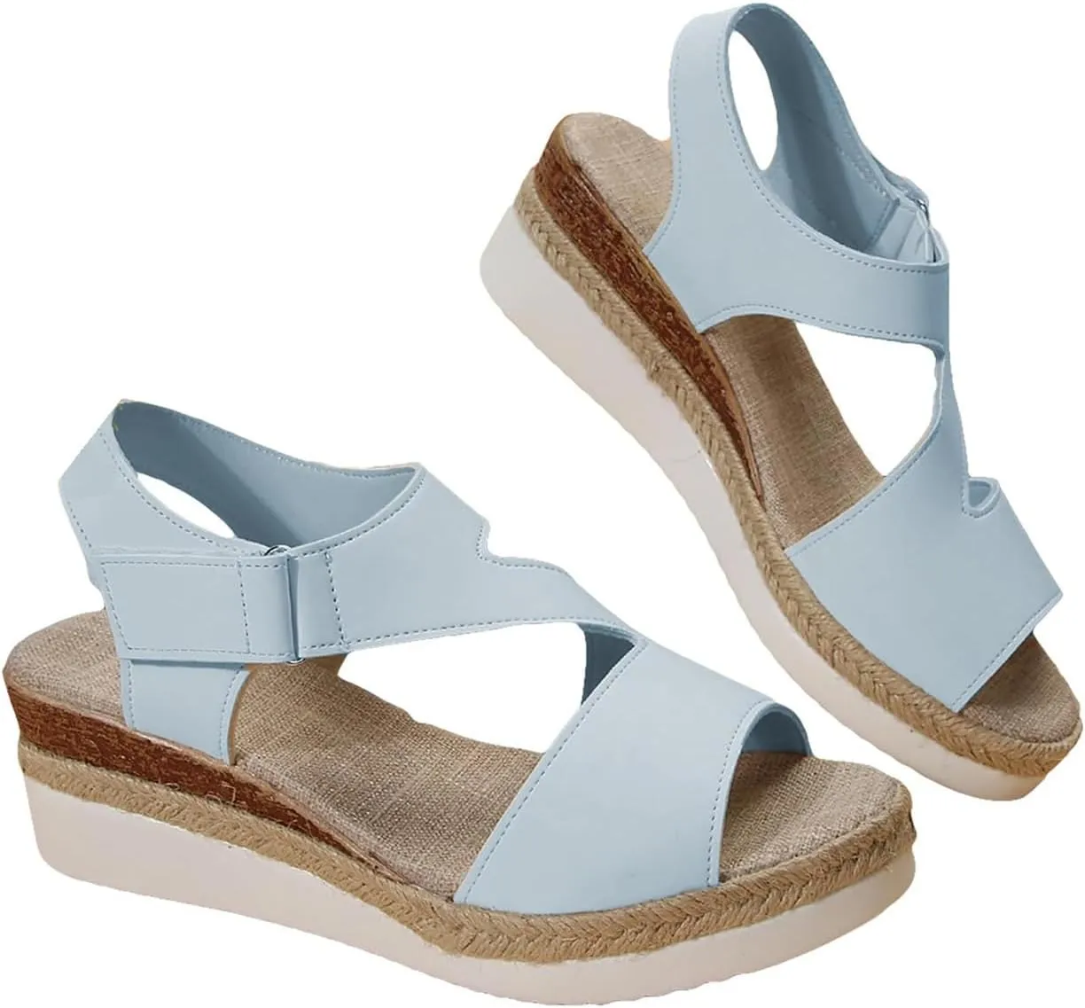 Orthopedic Sandals for Women Summer Buckle Ankle Strap Slip On Sandals, Comfy Open Toe Flat Wedges Comfortable Espadrilles Flats Platform Walking Shoes All Day Comfort