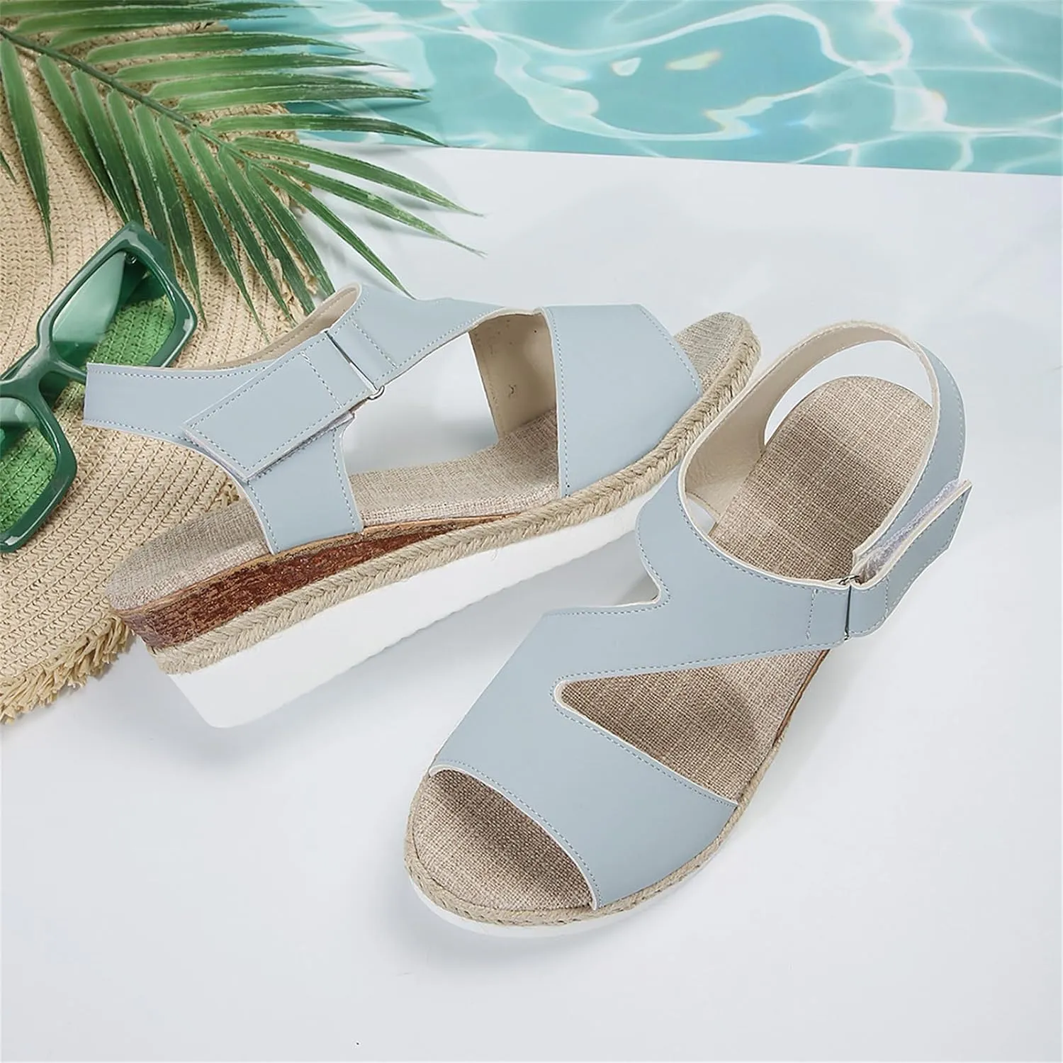 Orthopedic Sandals for Women Summer Buckle Ankle Strap Slip On Sandals, Comfy Open Toe Flat Wedges Comfortable Espadrilles Flats Platform Walking Shoes All Day Comfort