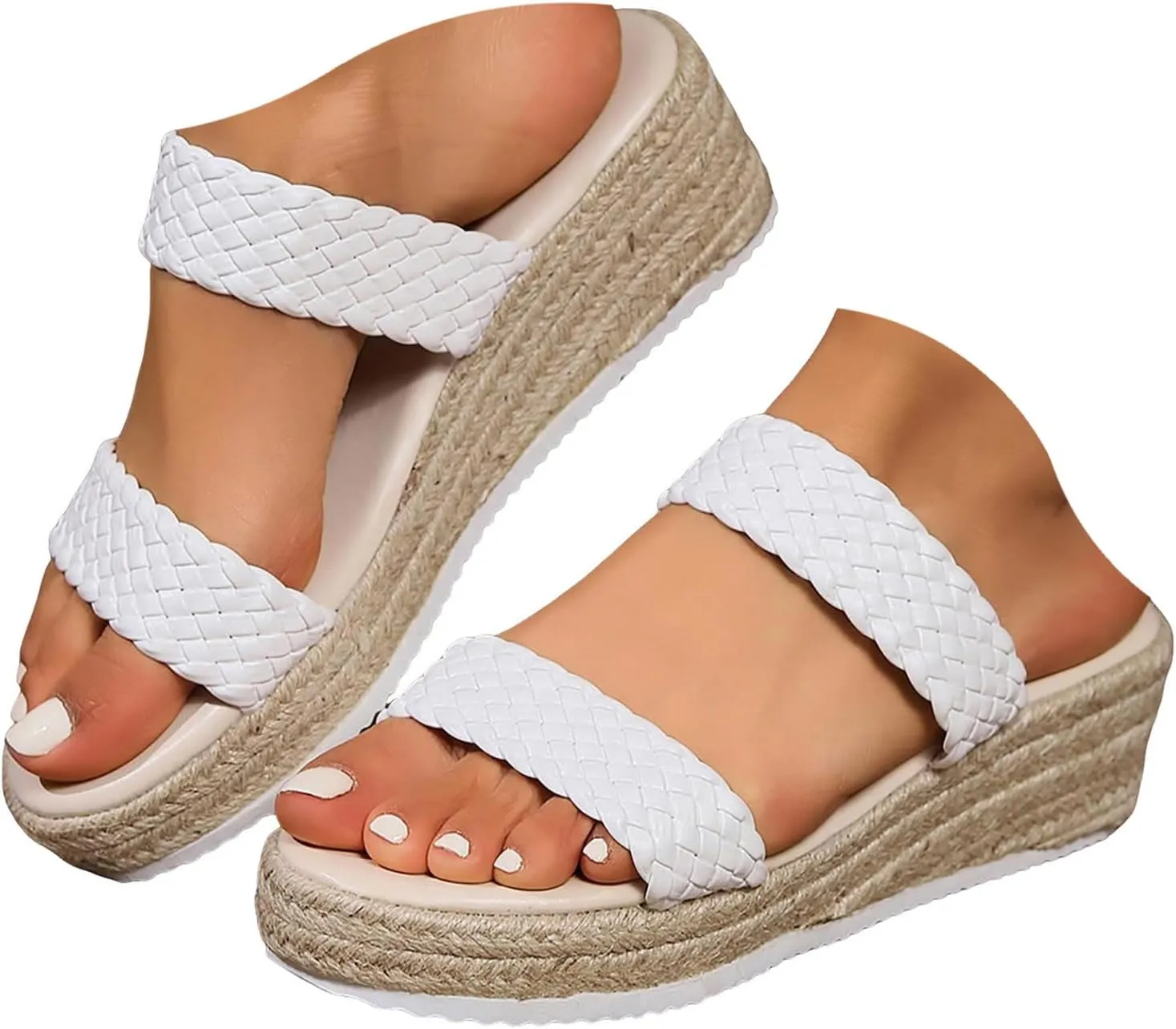 Orthopedic Wedge Sandals for Women 2025 Dressy Summer Slip On Wedge Sandal Open Toe Comfortable Espadrilles Wedges Braided Straps Beach Shoes Resort Platform Slides Mules