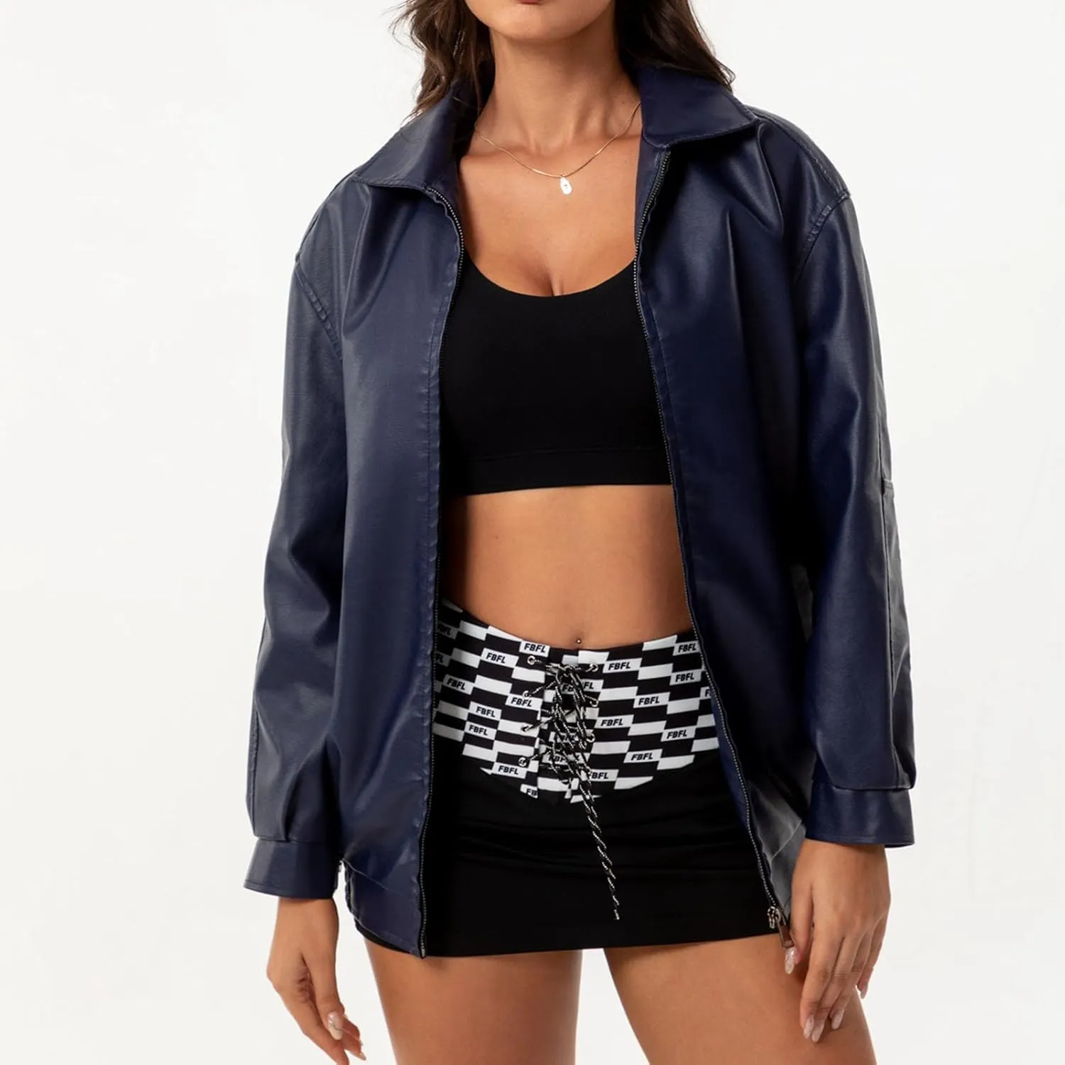 Oversized Leather Jackets for Women Full Zip Up Coats Faux Suede Trendy Motorcycle Coats 2024 Fall Winter Outfits