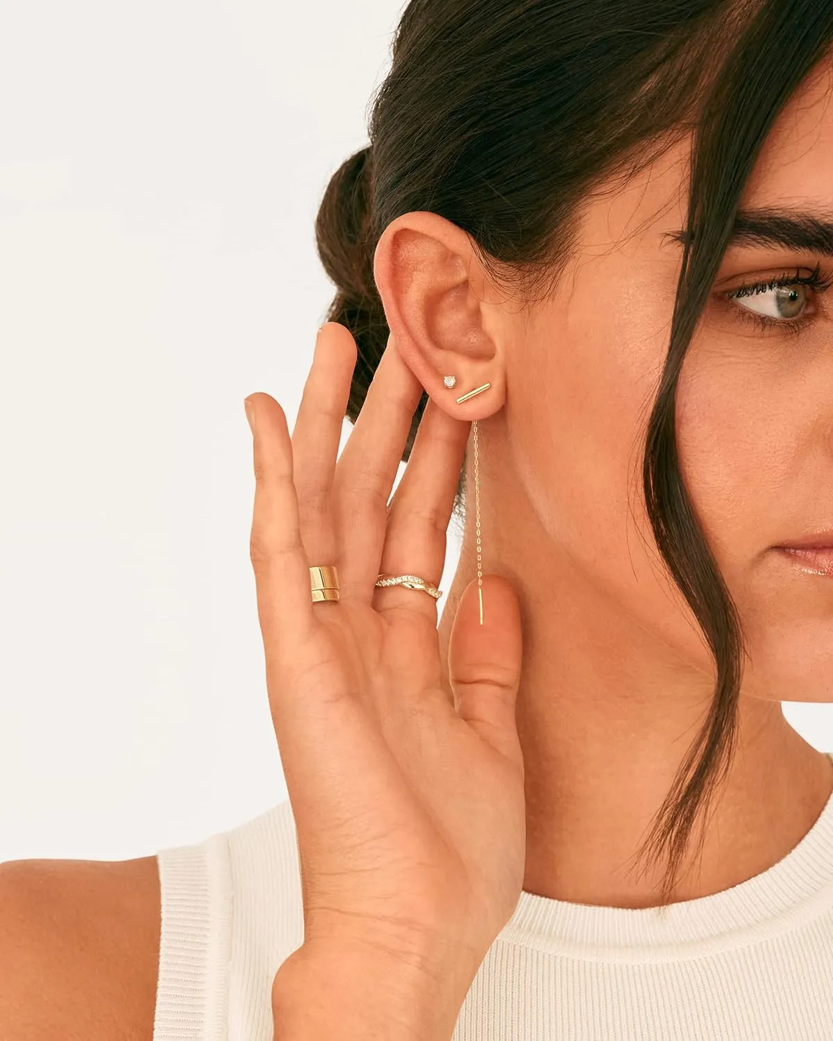 PAVOI 14K Gold Plated 925 Sterling Silver Post Threader Earrings for Women - Minimalist Gold Chain Earrings Double Piercings - Dangle Twist Wavy