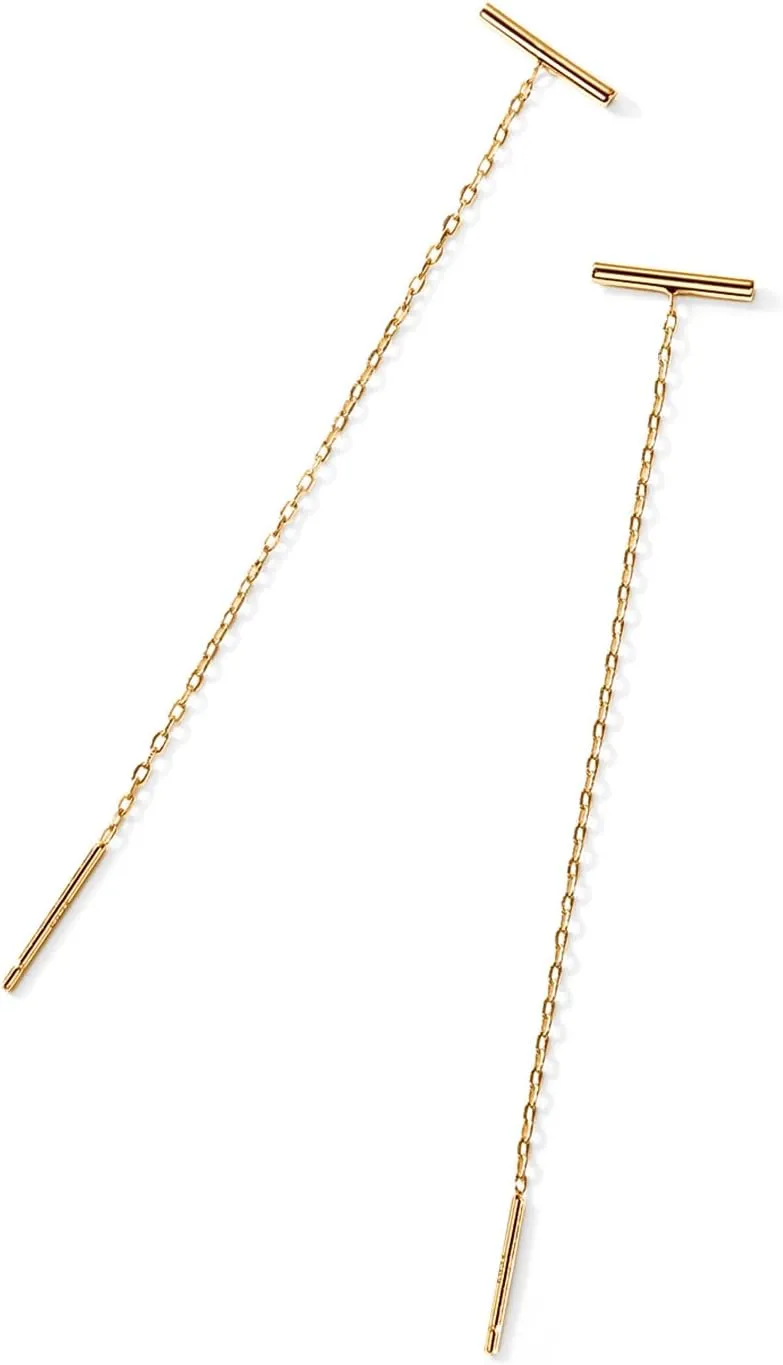 PAVOI 14K Gold Plated 925 Sterling Silver Post Threader Earrings for Women - Minimalist Gold Chain Earrings Double Piercings - Dangle Twist Wavy