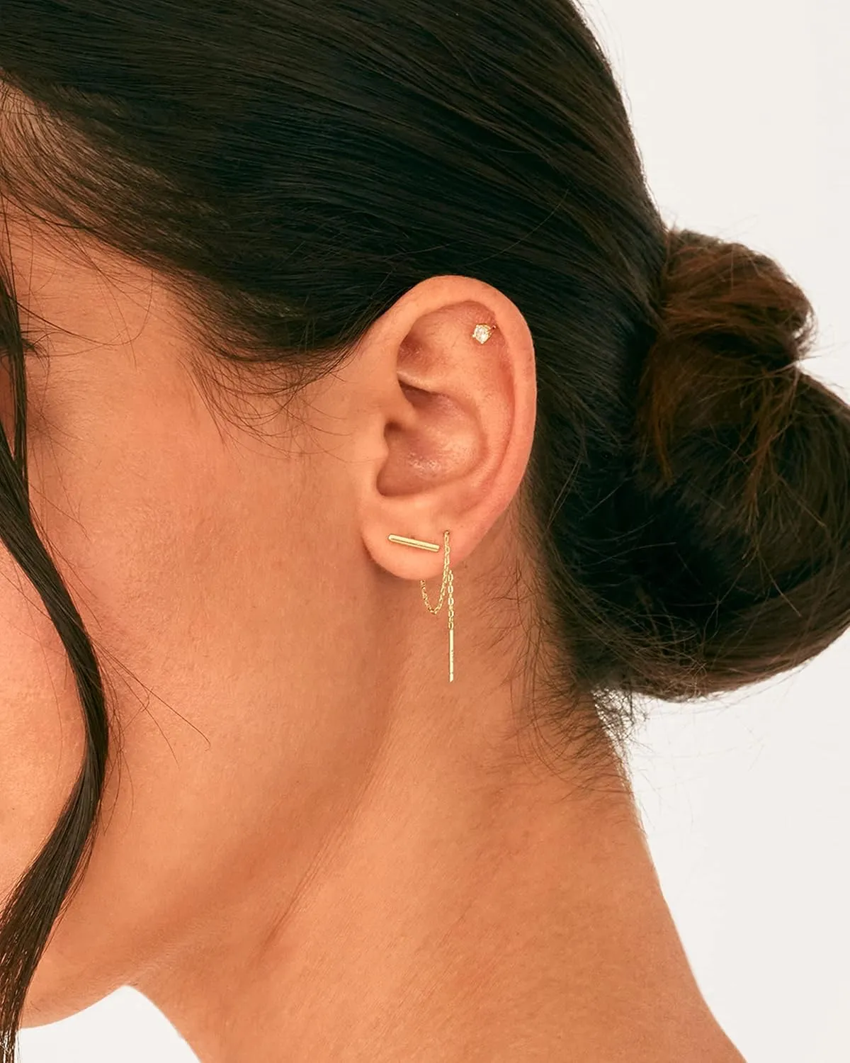 PAVOI 14K Gold Plated 925 Sterling Silver Post Threader Earrings for Women - Minimalist Gold Chain Earrings Double Piercings - Dangle Twist Wavy