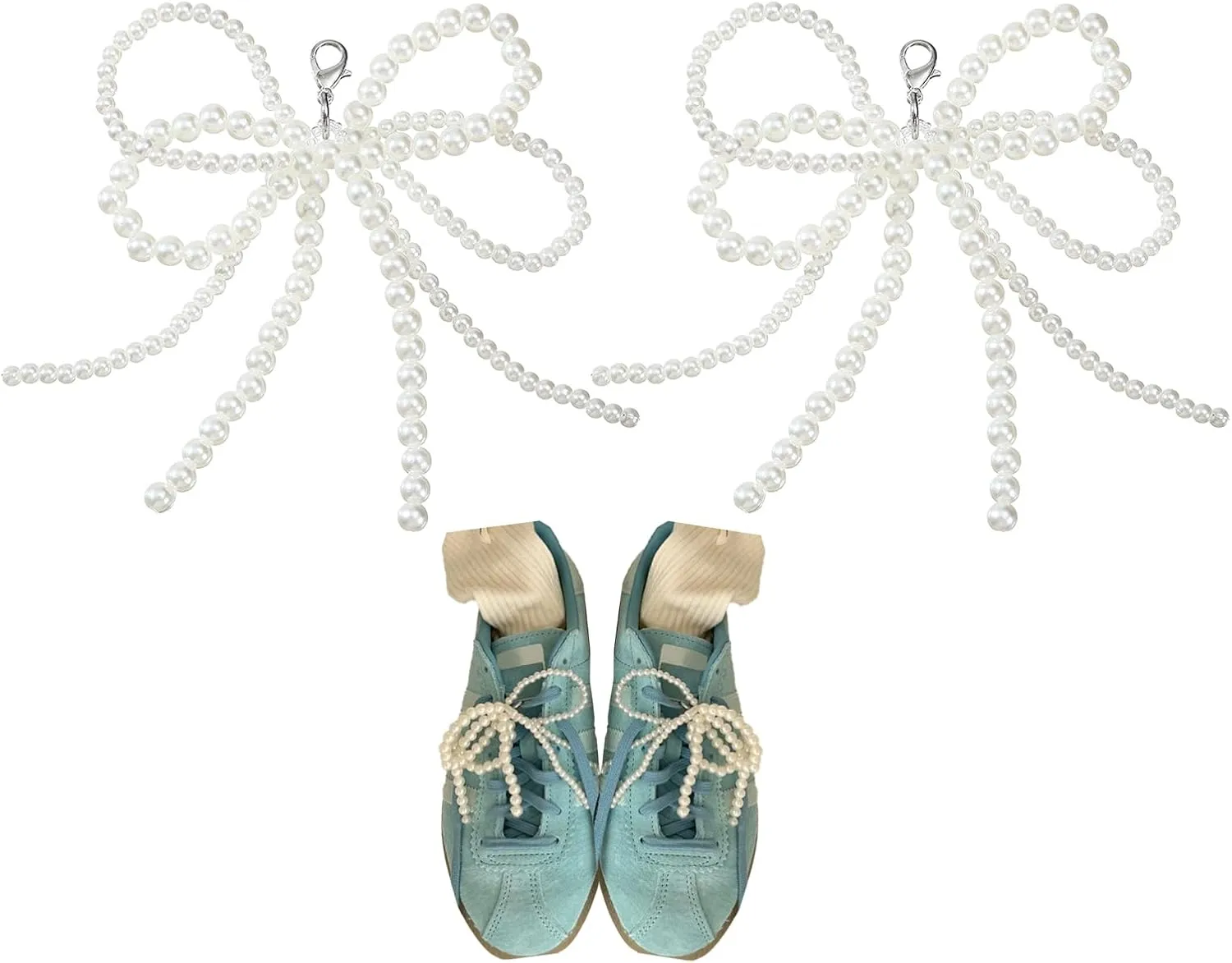 Pearl Bow Shoe Charms for Sneakers - Pearl Sneaker Bows Decorations, Bowknot Coquette Aesthetic Keychain, Bag and Car Charms (2PCS)