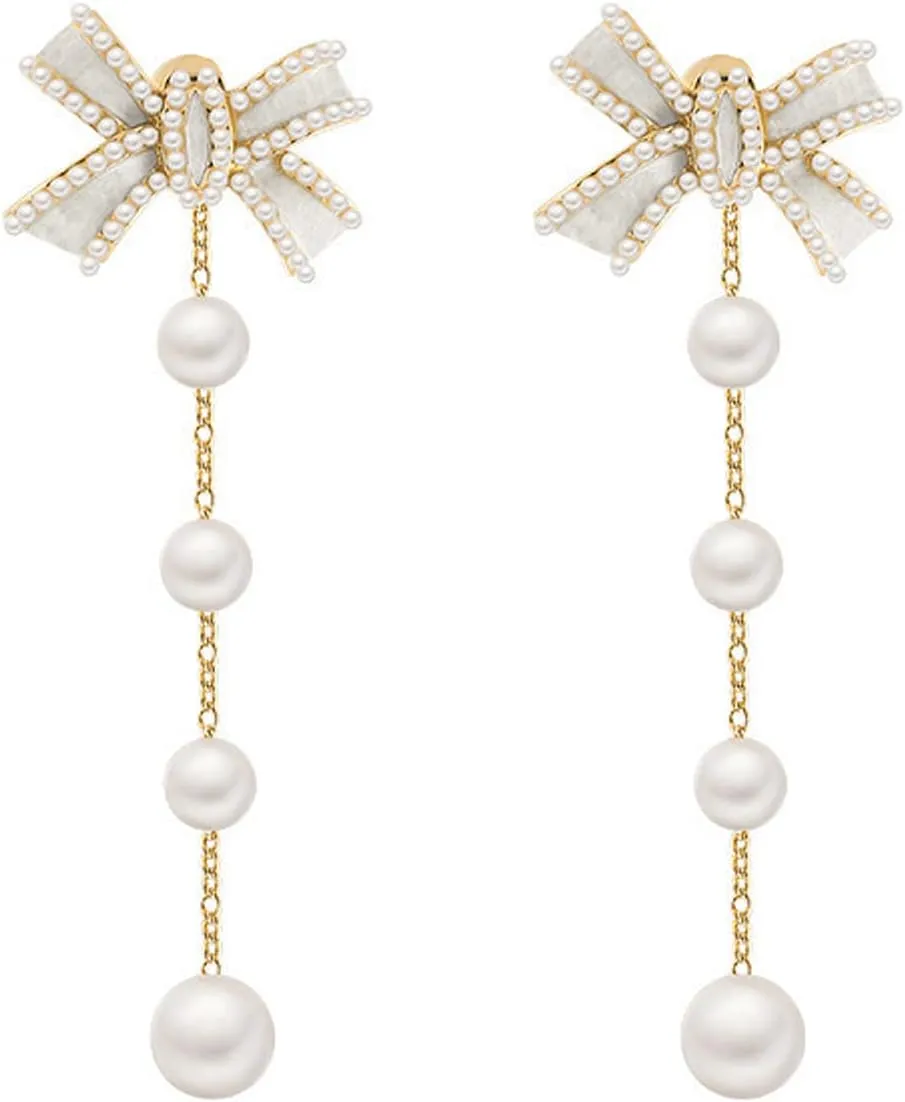 Pearl Earrings for Women, Trendy 14k Gold Plated Pearl Drop Earrings Hypoallergenic Gold Dangle Earrings Jewelry Wedding