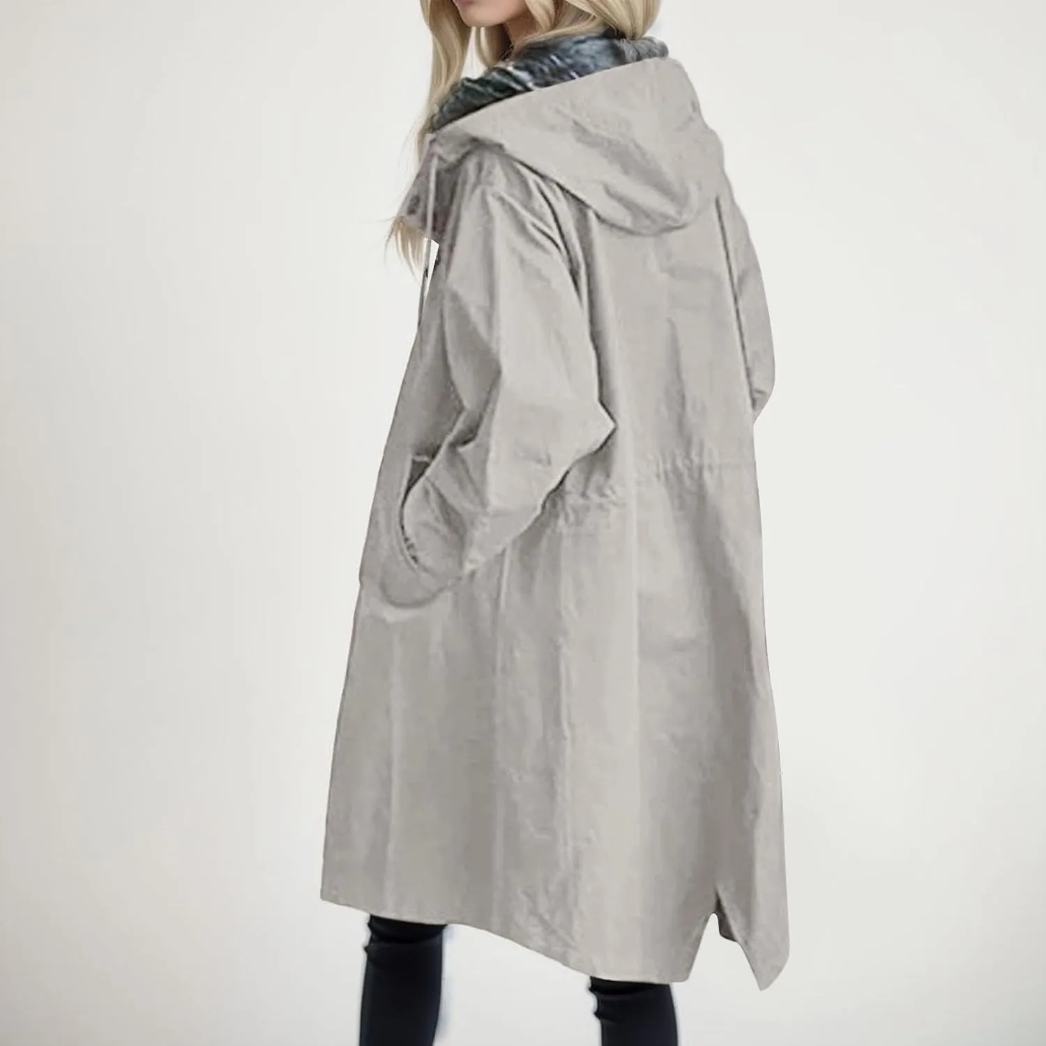 PeQAQ Windbreaker Jackets Women Fall Fashion 2024 Plus Size Windproof Hooded Coat Trendy Long Trench Coats Outdoor Outerwear