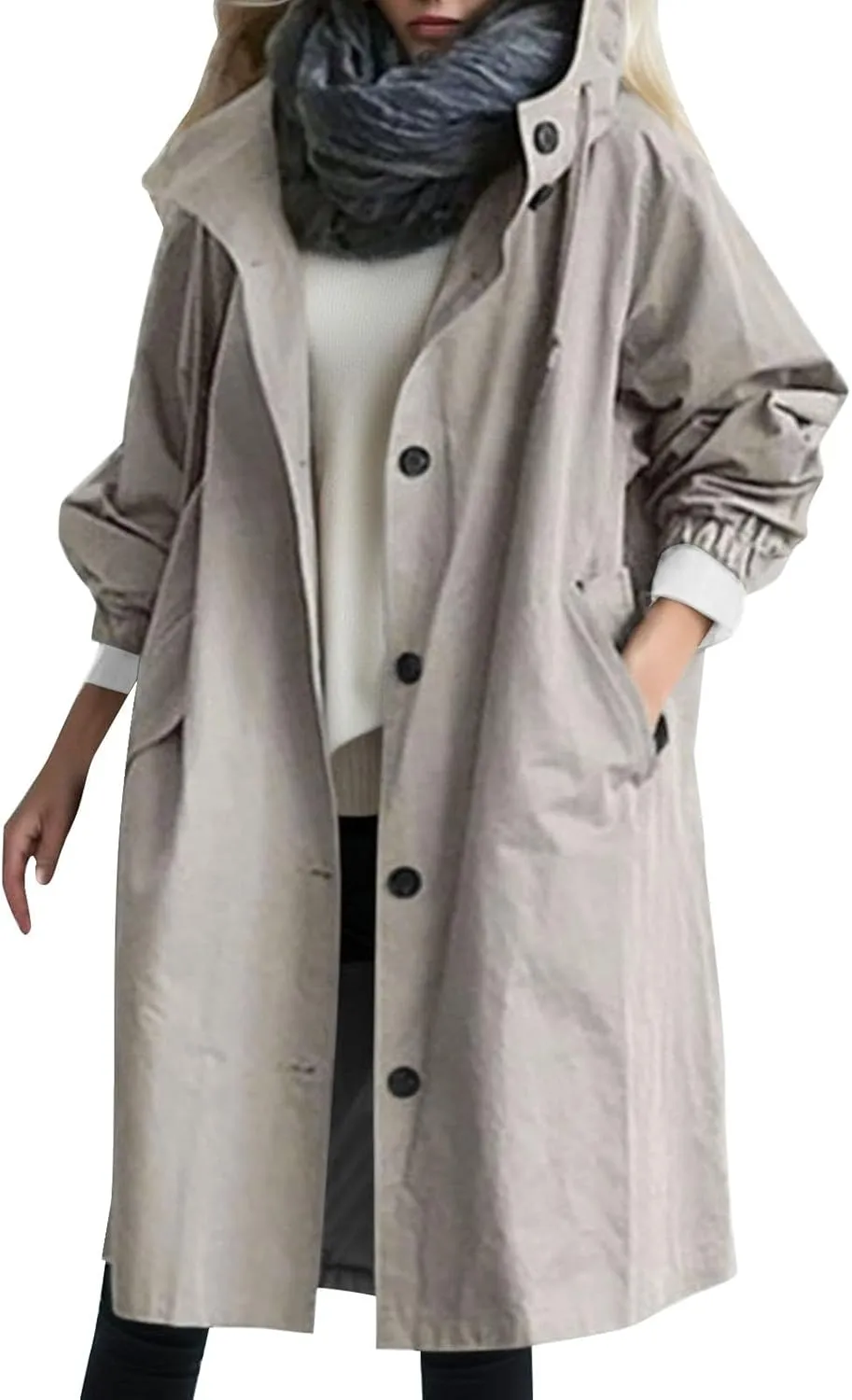PeQAQ Windbreaker Jackets Women Fall Fashion 2024 Plus Size Windproof Hooded Coat Trendy Long Trench Coats Outdoor Outerwear