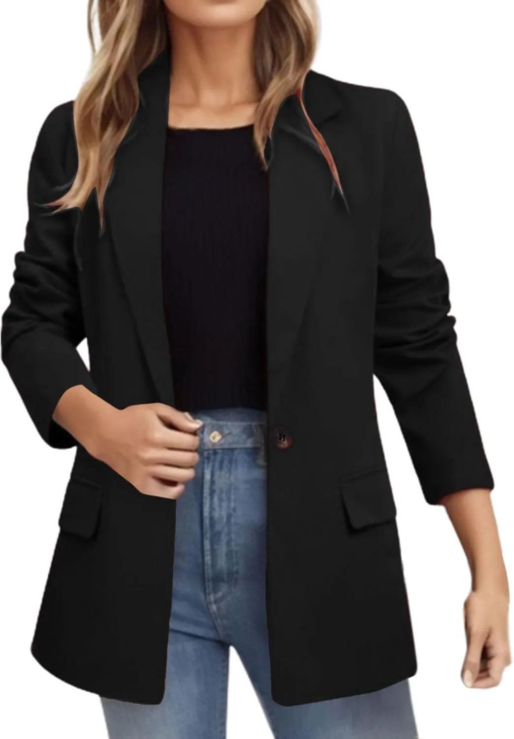 PeQAQ Women's Casual Blazers 2023 Trendy Suit Jacket Long Sleeve Open Front Button Work Office Coats Blazer Jackets Pockets