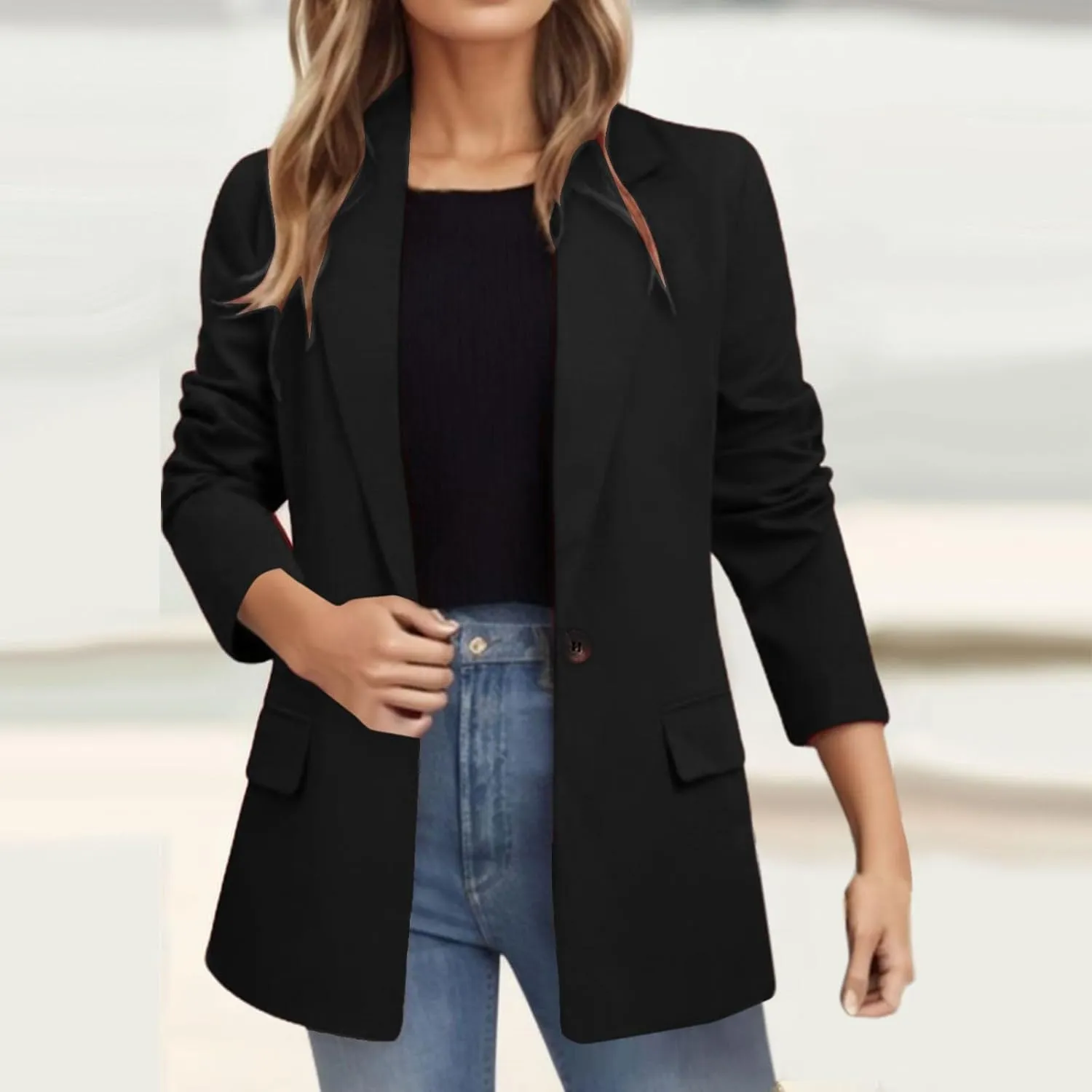 PeQAQ Women's Casual Blazers 2023 Trendy Suit Jacket Long Sleeve Open Front Button Work Office Coats Blazer Jackets Pockets