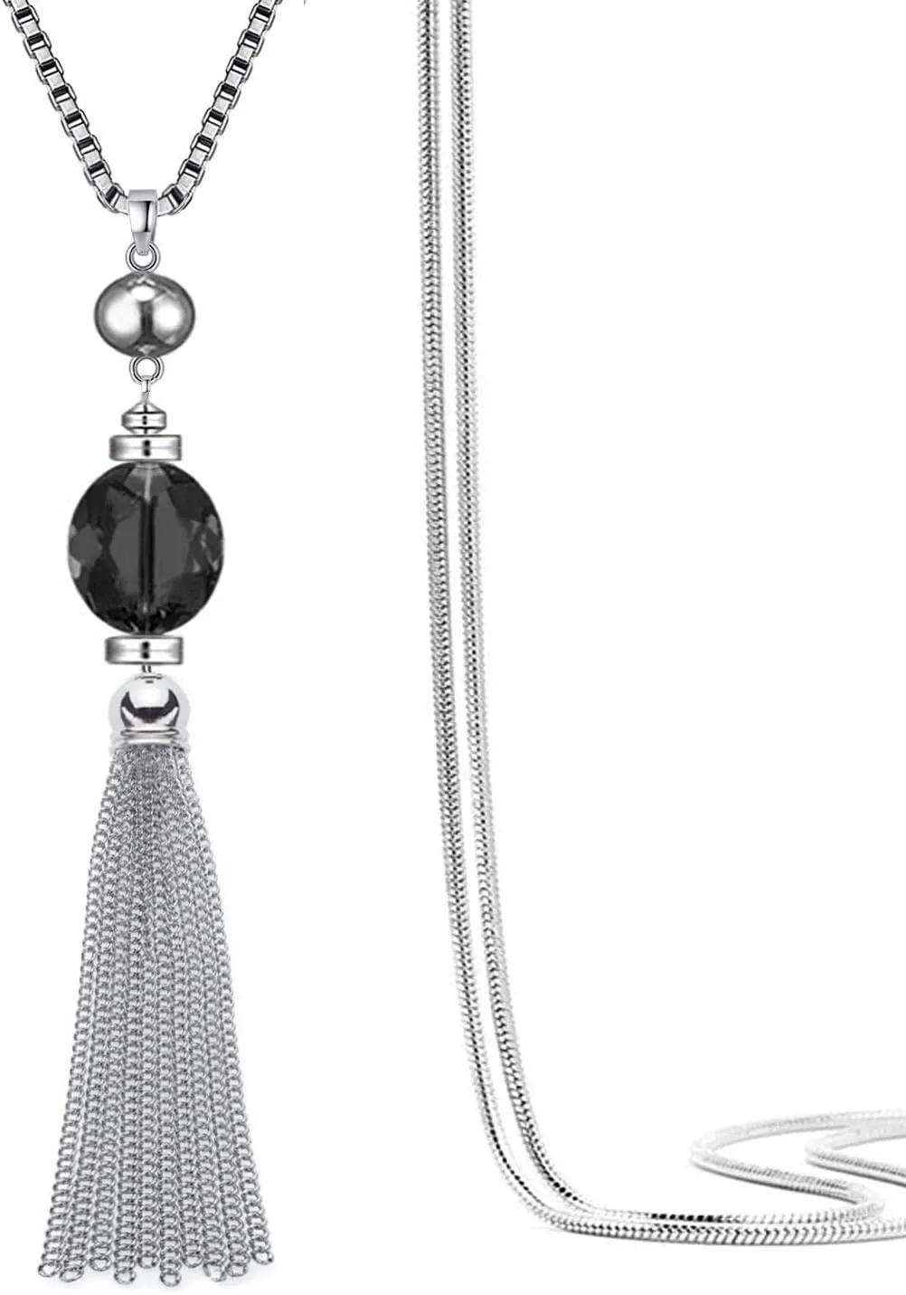 Perfect 4U Tassels Long Sweater Chain Necklace Pendant Transparent Crystal Bohemian Style for Women,32 2"