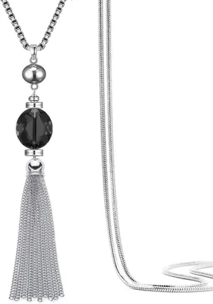Perfect 4U Tassels Long Sweater Chain Necklace Pendant Transparent Crystal Bohemian Style for Women,32 2"