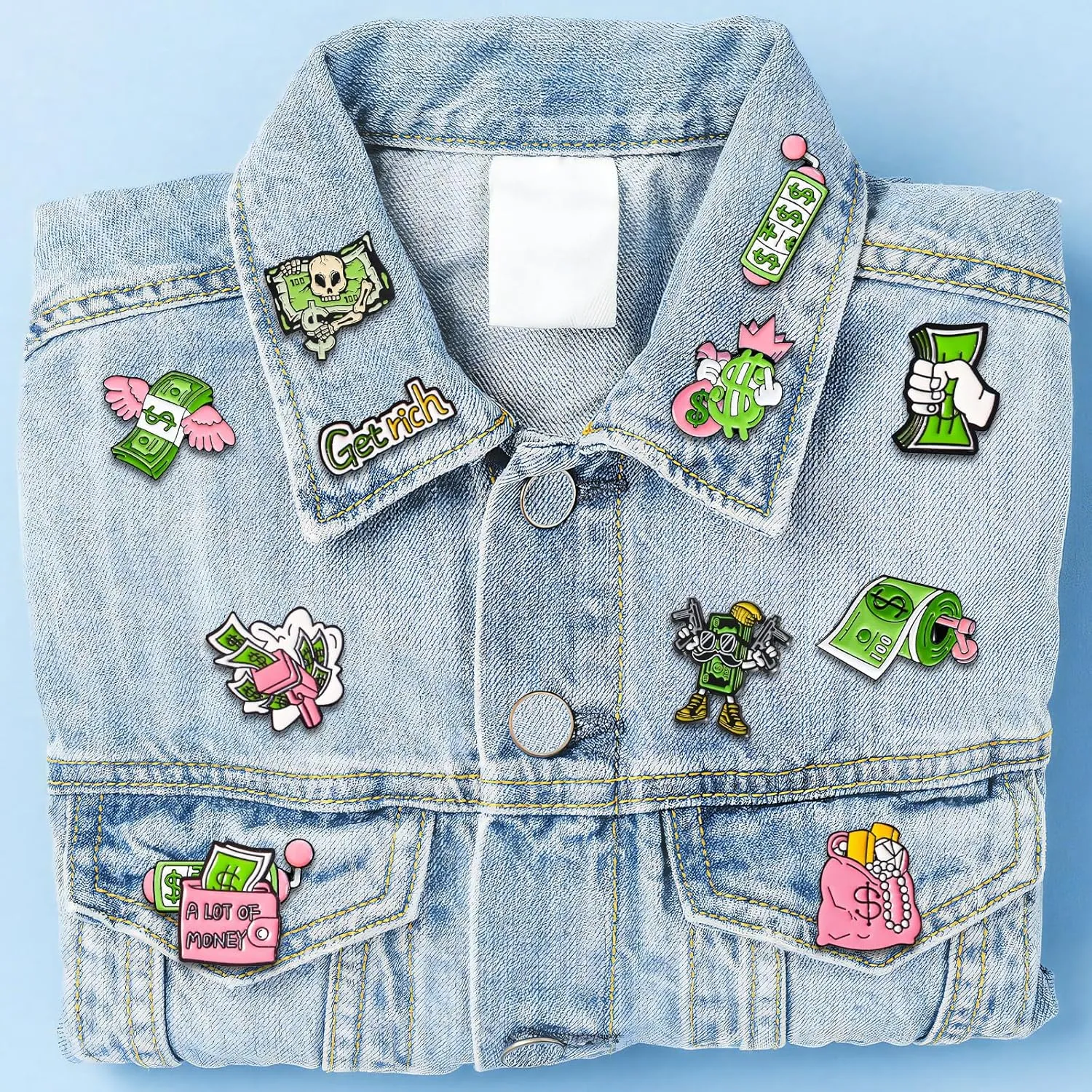 Pibupibu 12 Pack Fun Cash Enamel Pins for Backpacks Jacket Lapel Hat Bag Cool Pins Set, Novelty Money USD Wallet Funny Cheap Art Brooches Accessories Gifts