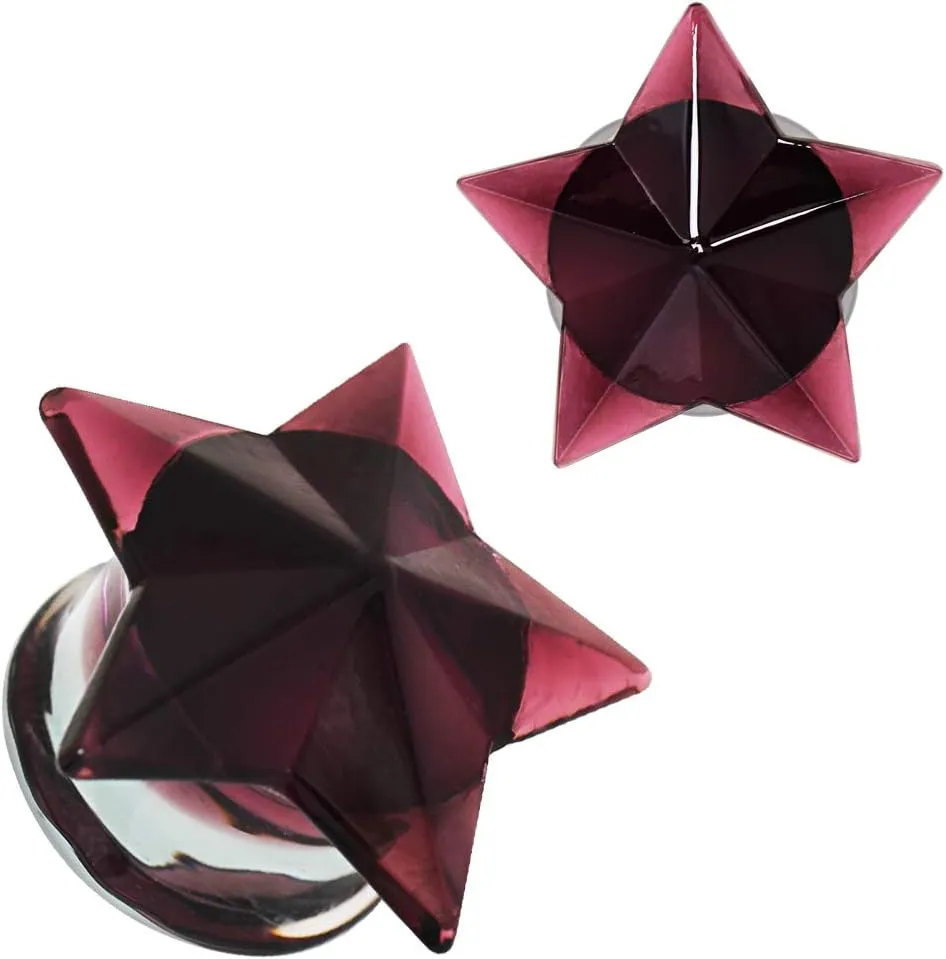 Pierced Owl Purple Faceted Star Shaped Glass Flared Plugs, Sold as a Pair