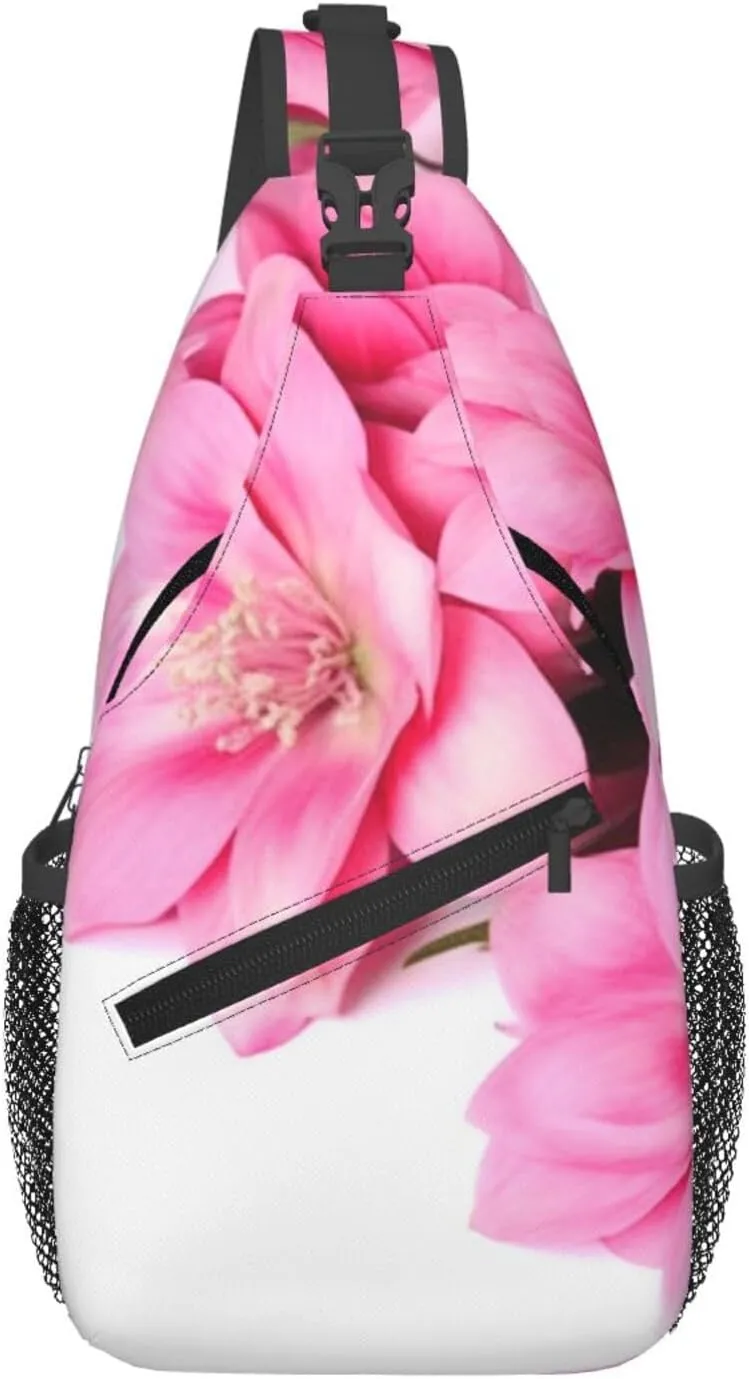 Pink Flowers Sling Backpack Cross Chest Bag Travel Crossbody Bags for Men Women Fashion Daypack