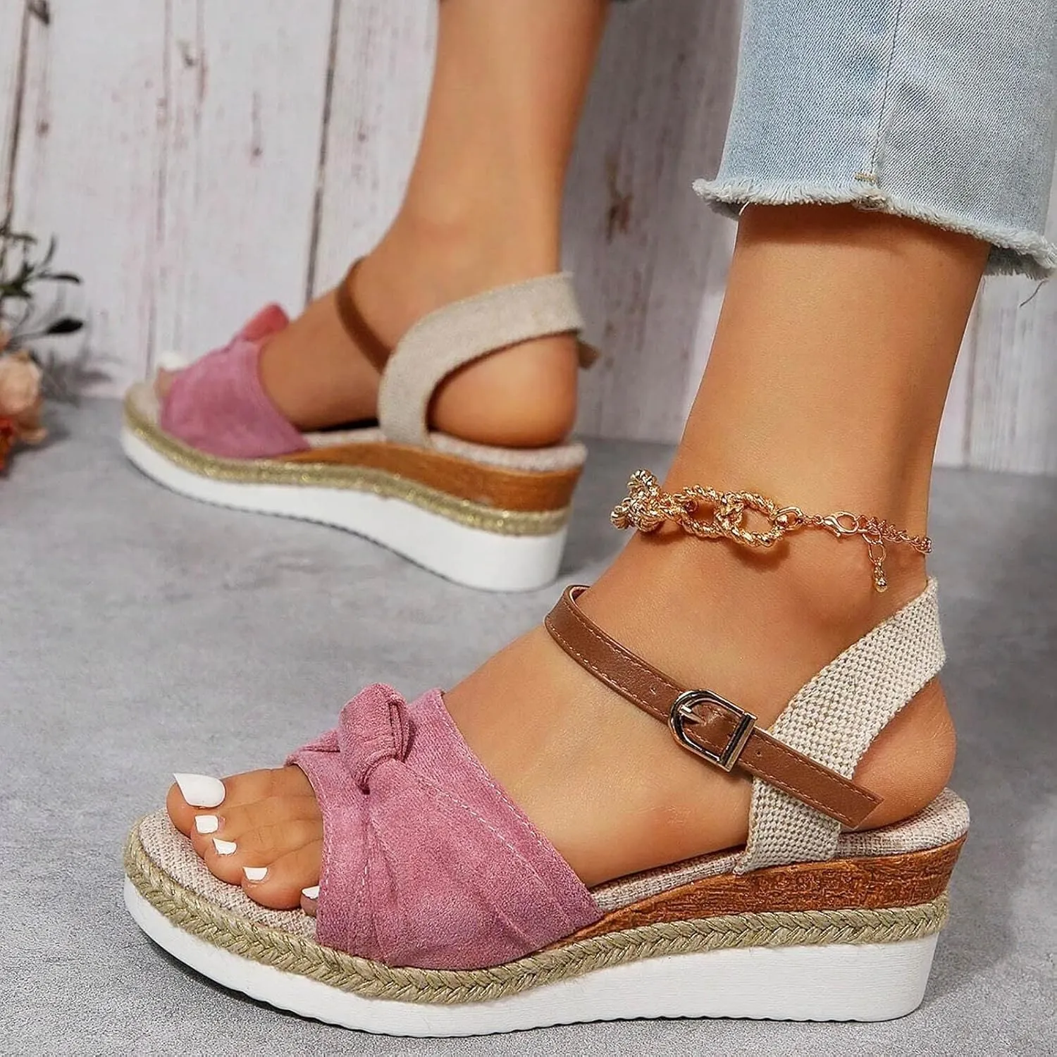 Platform Wedge Sandals for Women Summer Open Toe Ankle Strap Espadrilles Casual Beach Boho Sandals Orthopedic Outdoor Shoes