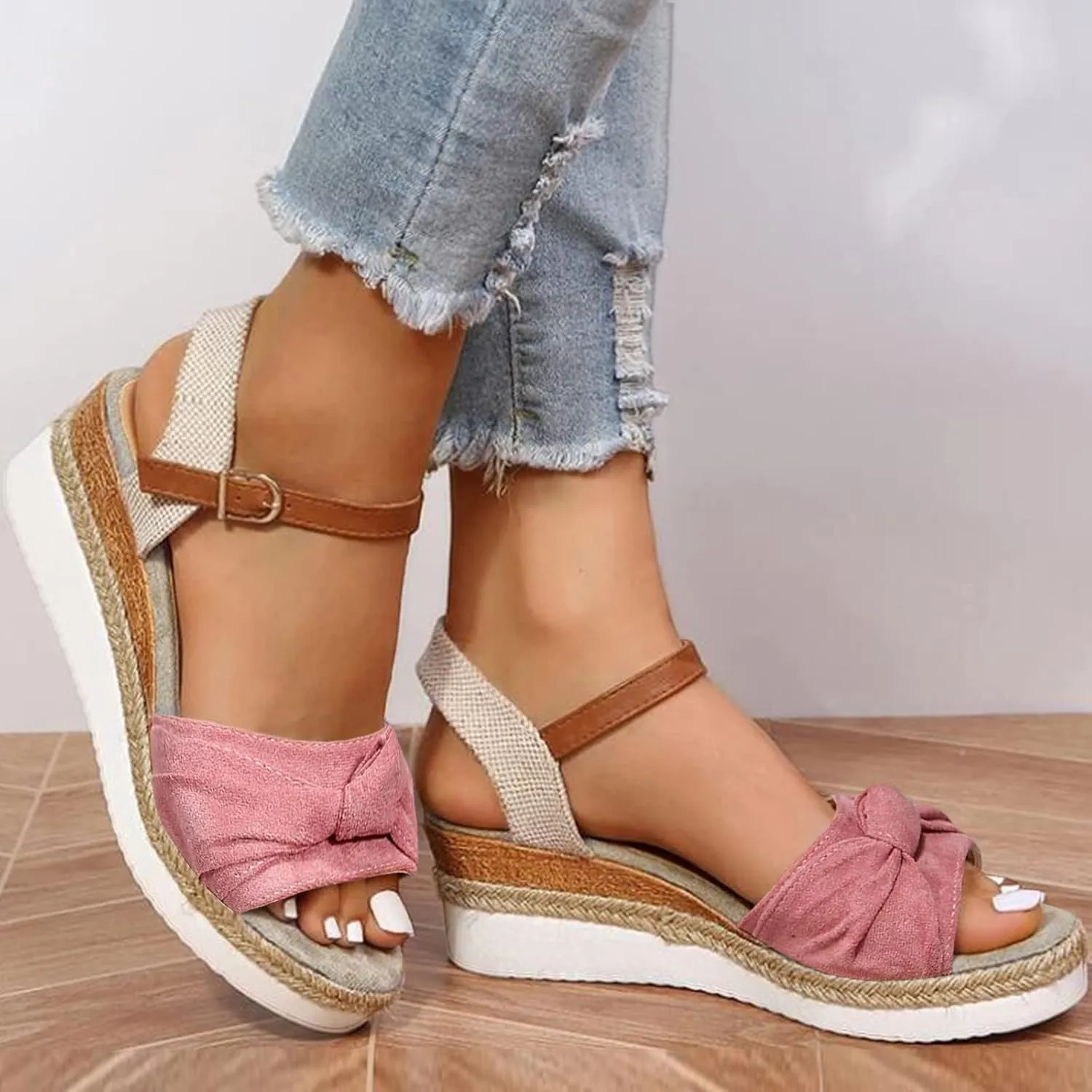 Platform Wedge Sandals for Women Summer Open Toe Ankle Strap Espadrilles Casual Beach Boho Sandals Orthopedic Outdoor Shoes